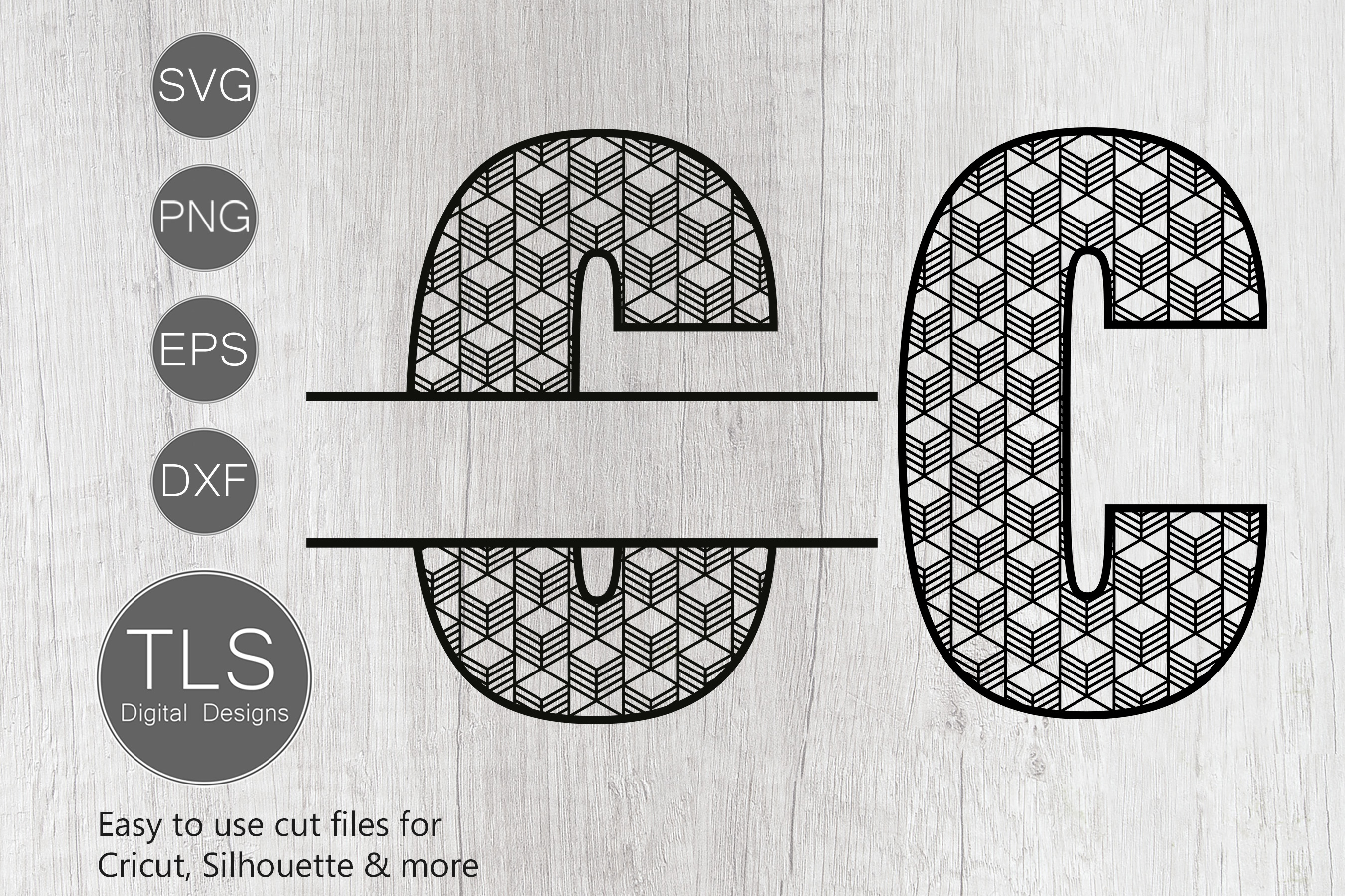 Split monogram Letter C SVG, Geometric Letter C SVG example image 1.