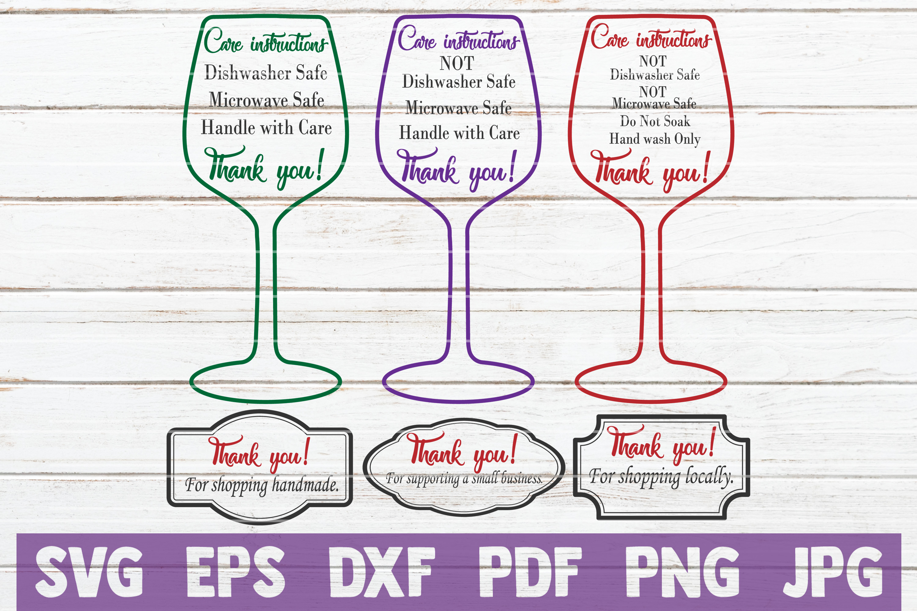 Wine Glass Care Card SVG Cut File