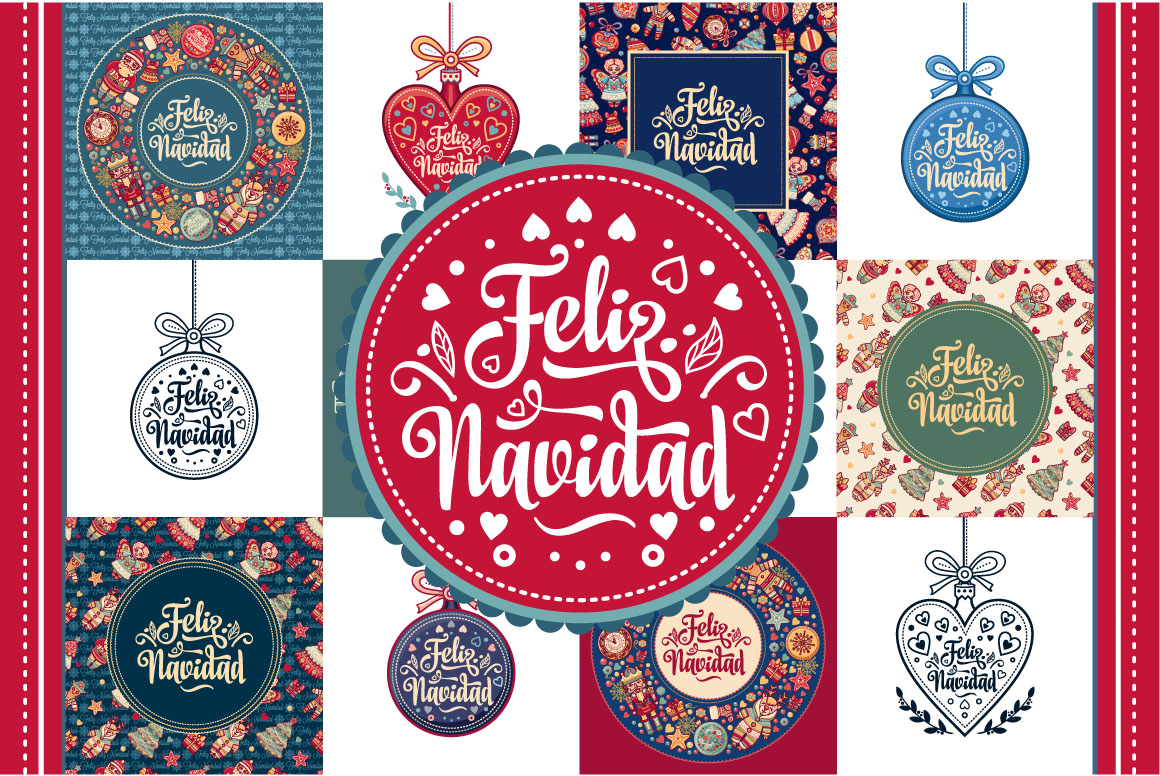Merry Christmas. Feliz navidad. Big set. Bundle. 34 Christmas postcard
