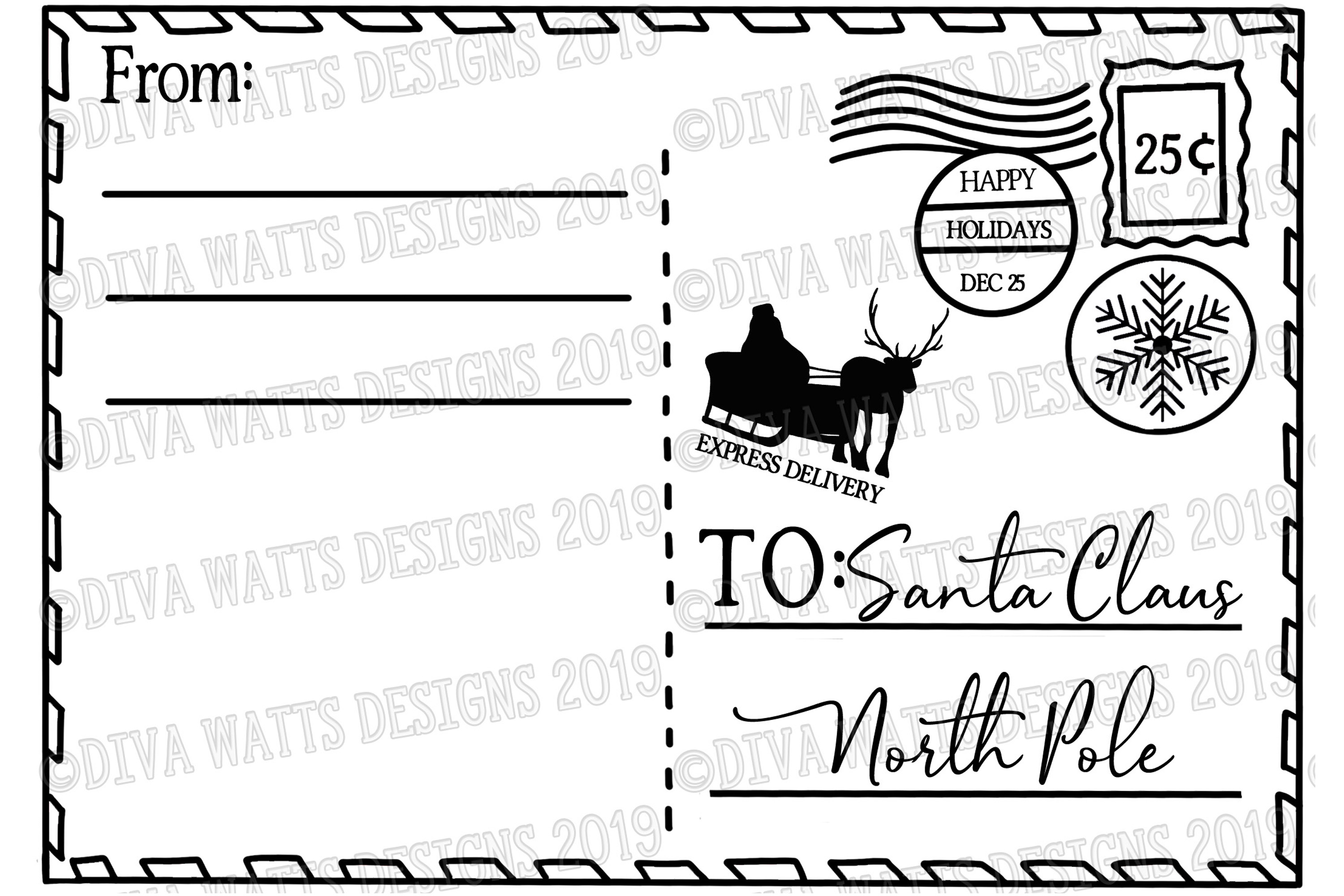 Postcard Letter To Santa - Personalize Christmas Cutting Fil