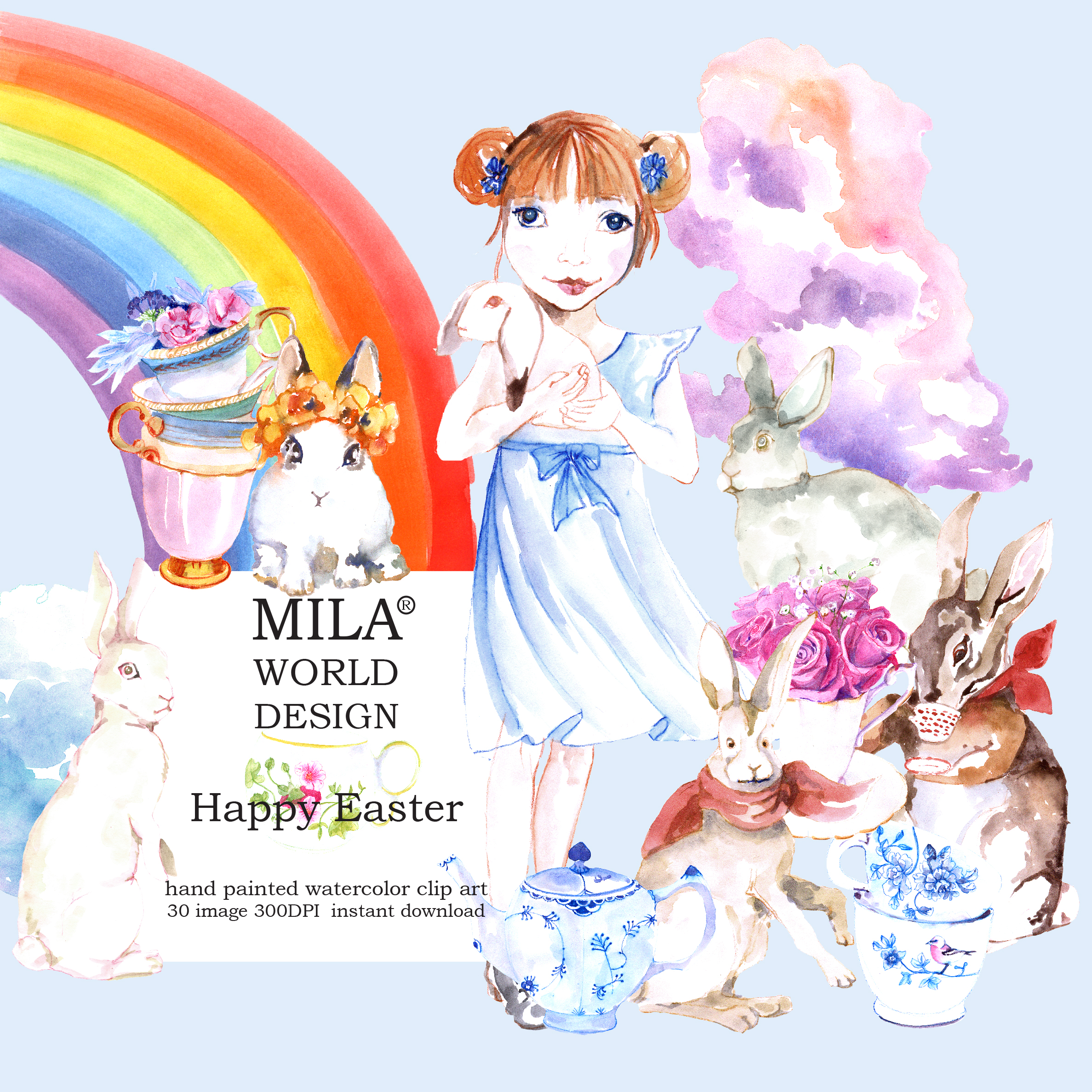 Download Watercolor Easter Bunny clipart (68668) | Illustrations ...