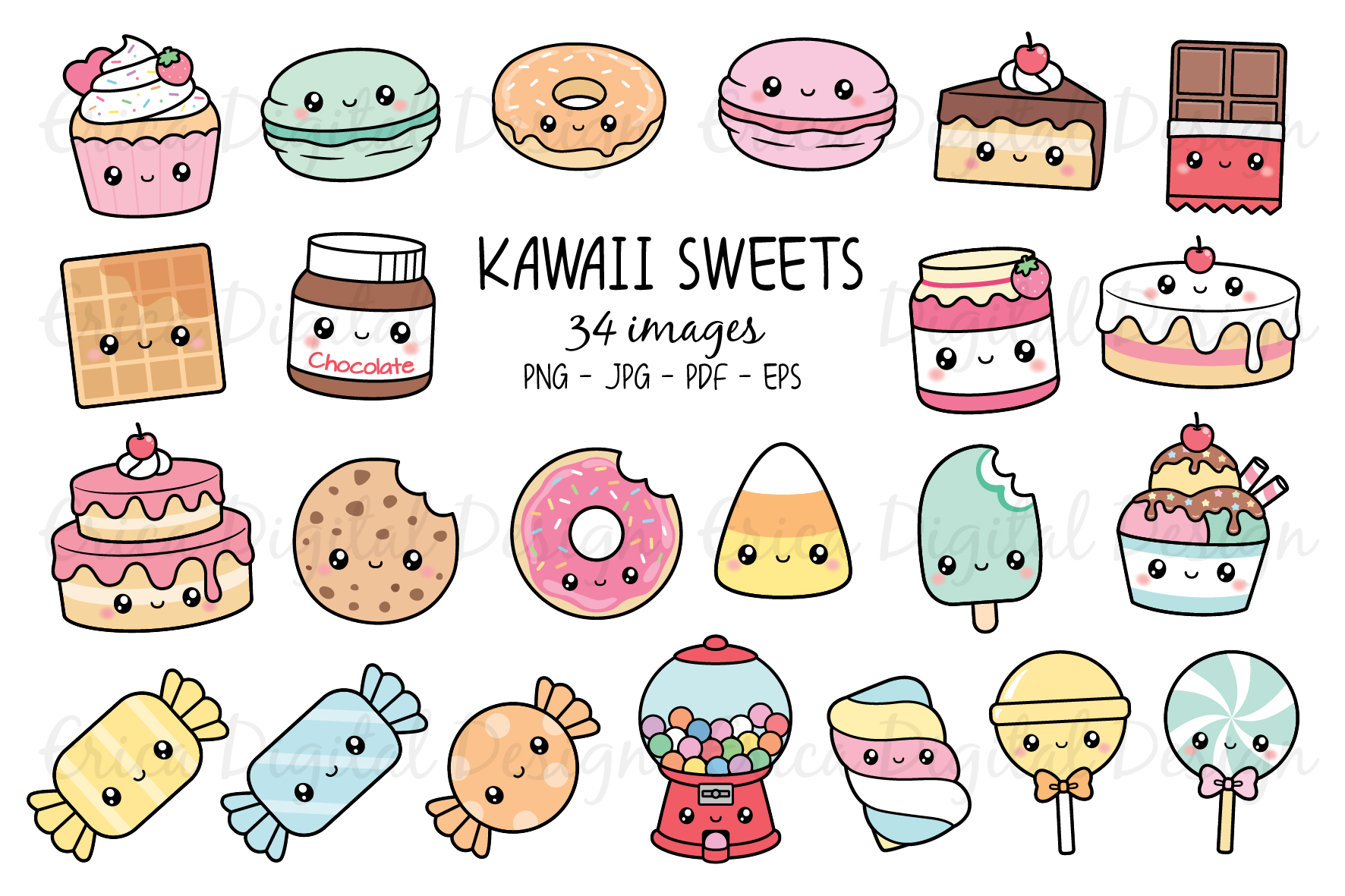 Kawaii Sweets clipart set - 34 cute food images (520385