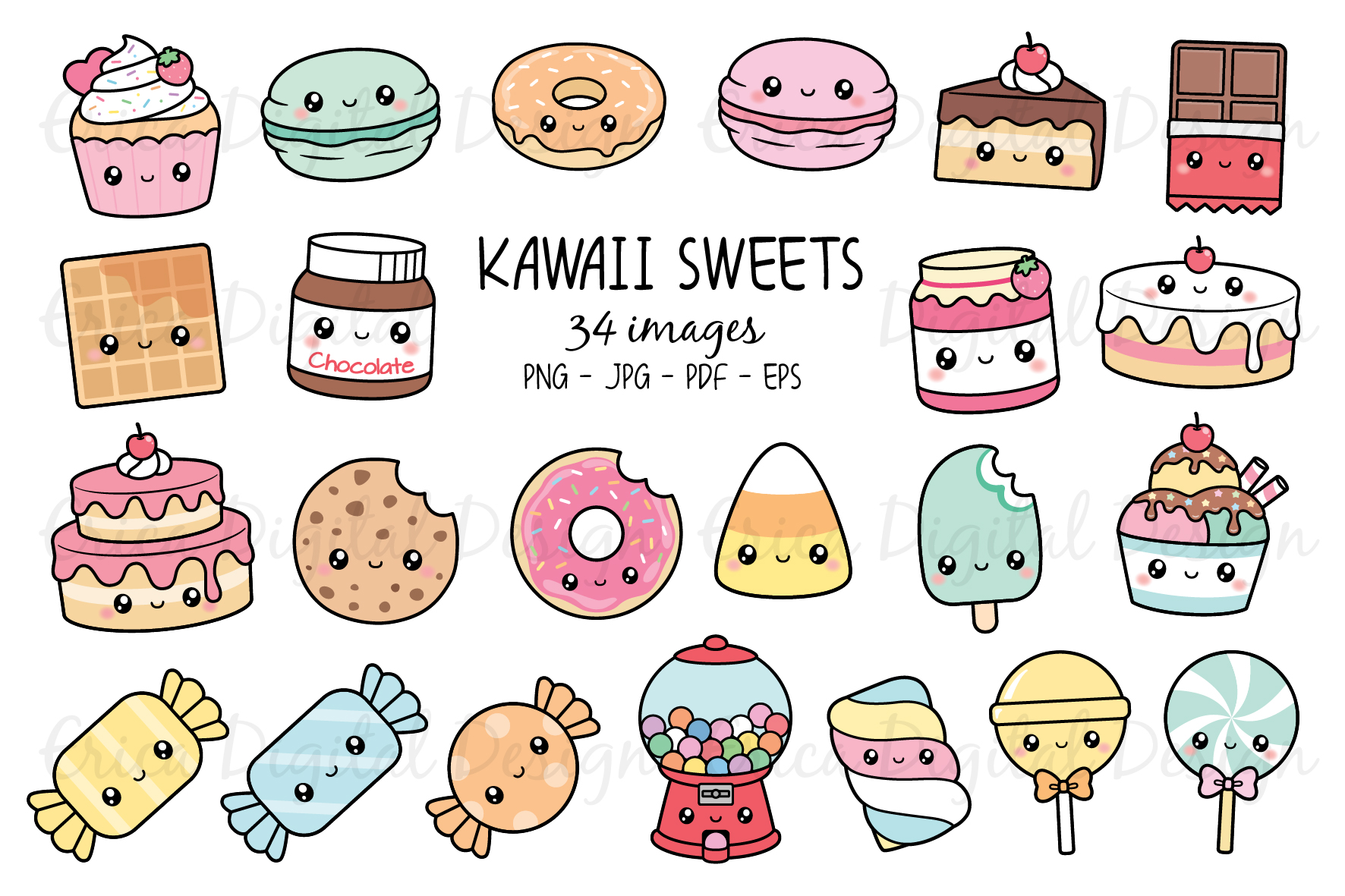 Kawaii Sweets clipart set 34 cute food images (520385