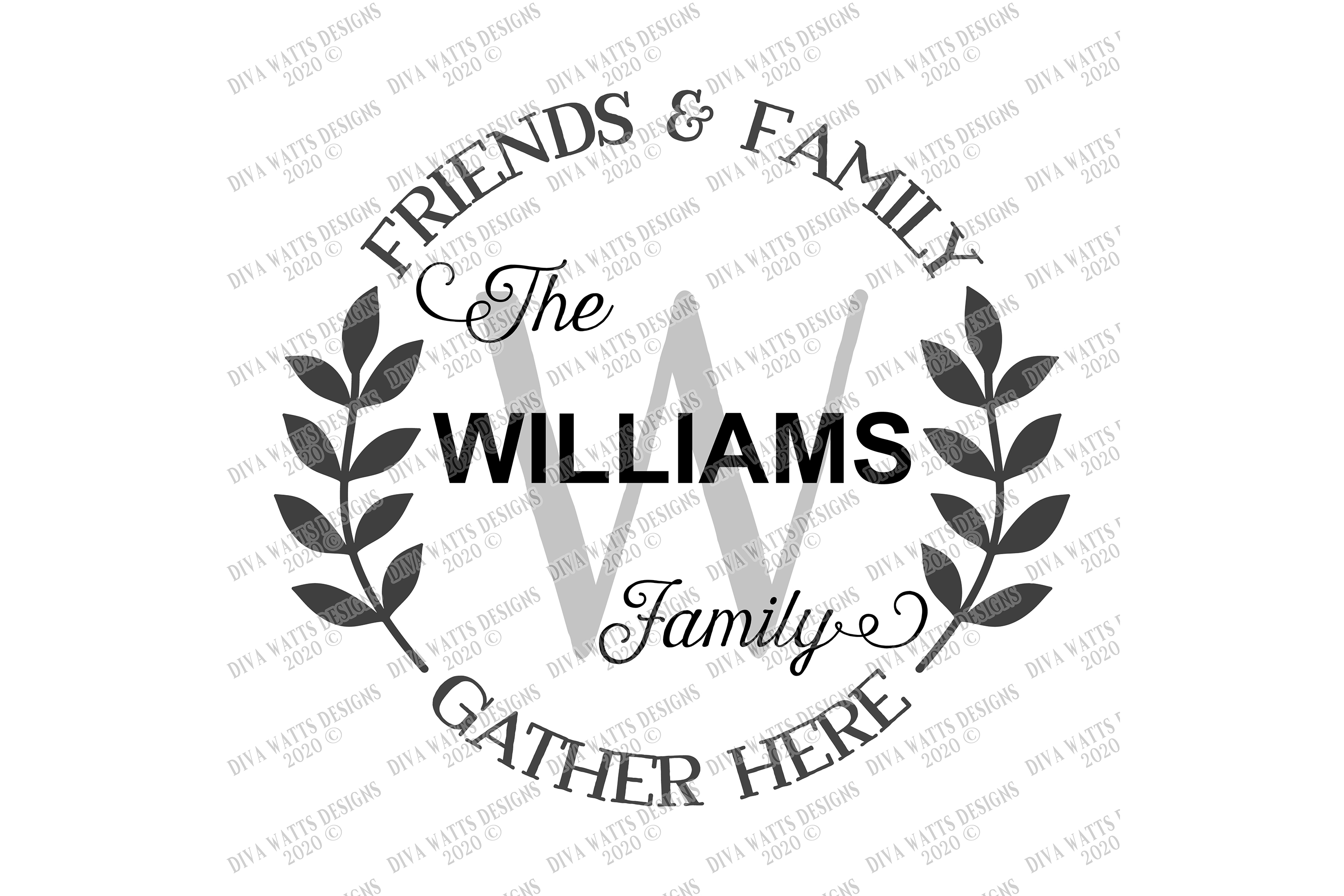 Download Friends and Family Gather Here - Monogram - Last Name SVG