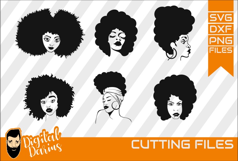 Download 6x Afro Woman Bundle SVG, afro lady svg, file, natural hair