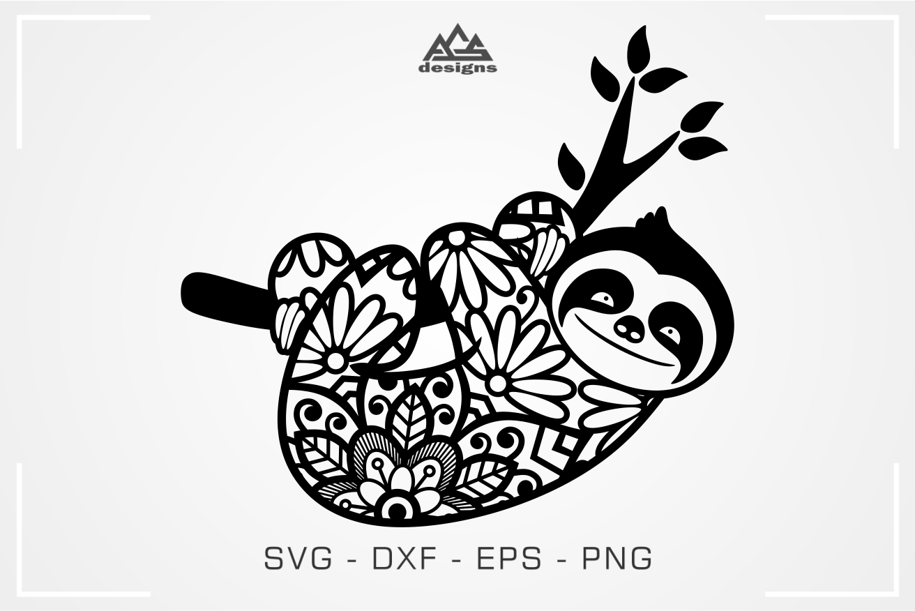 Cute Sloth Floral Mandala Pattern Svg Design