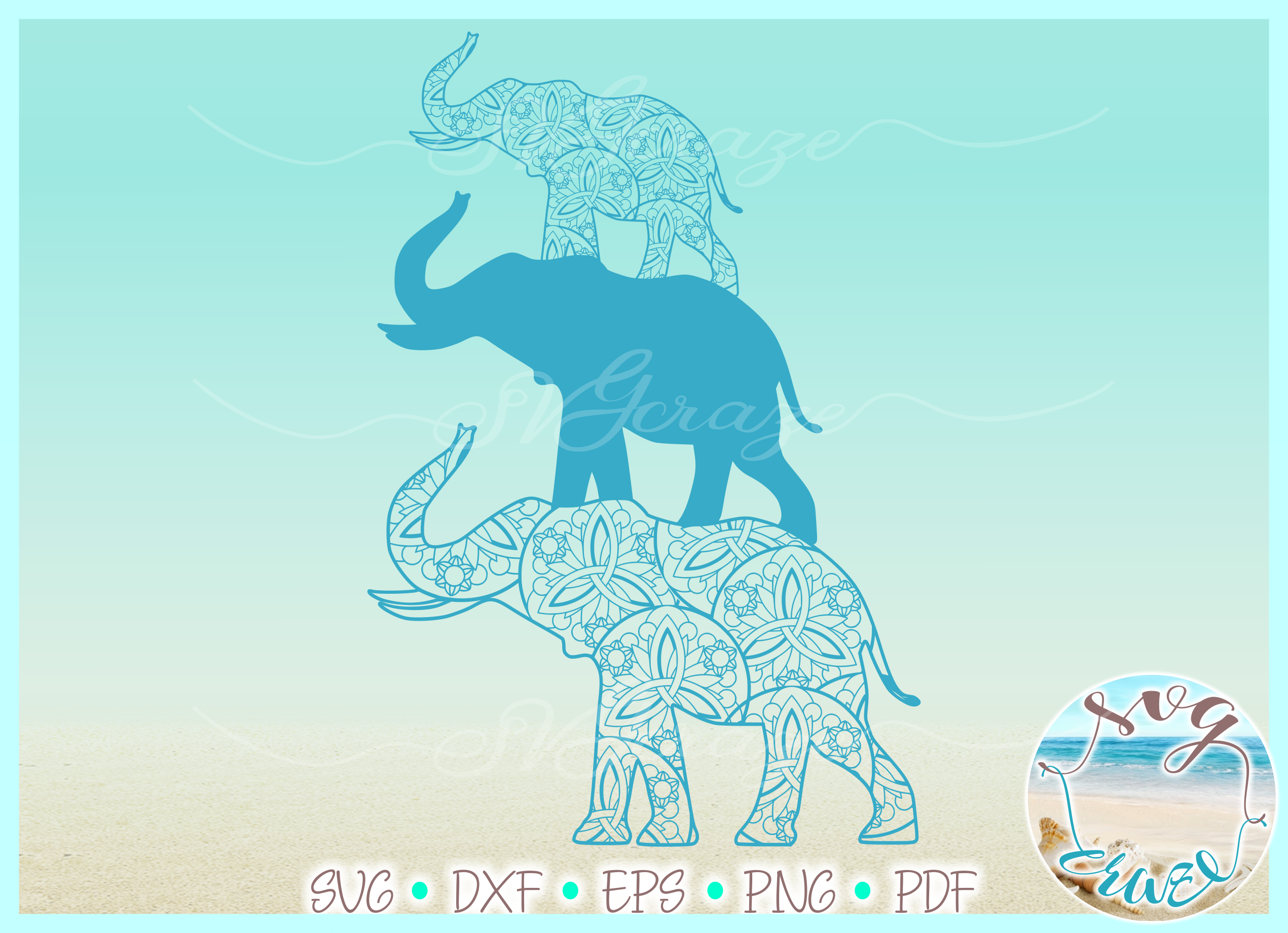 Download Elephant Trio Mandala Zentangle SVG Dxf Eps Png PDF Files