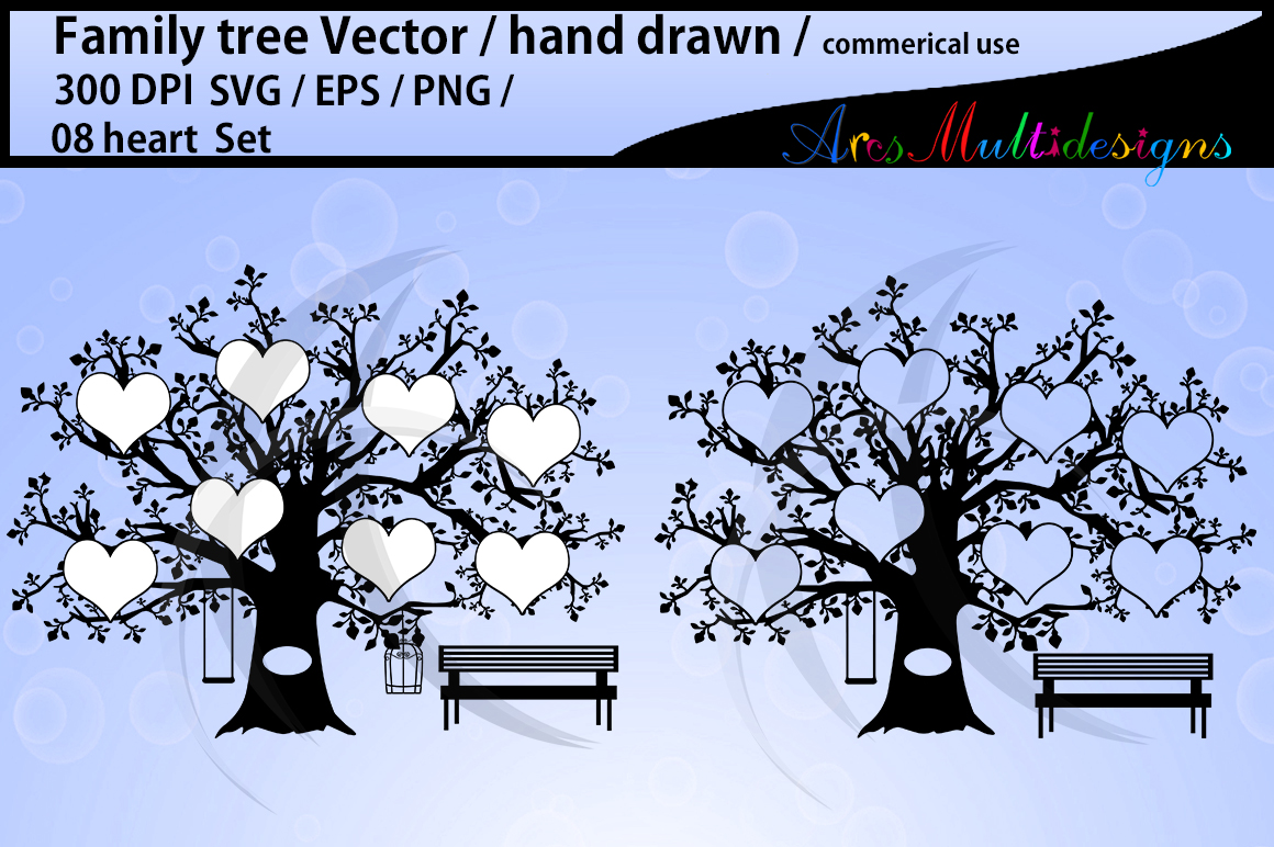 Download family tree silhouette SVG, EPS, Png, 08 Heart set
