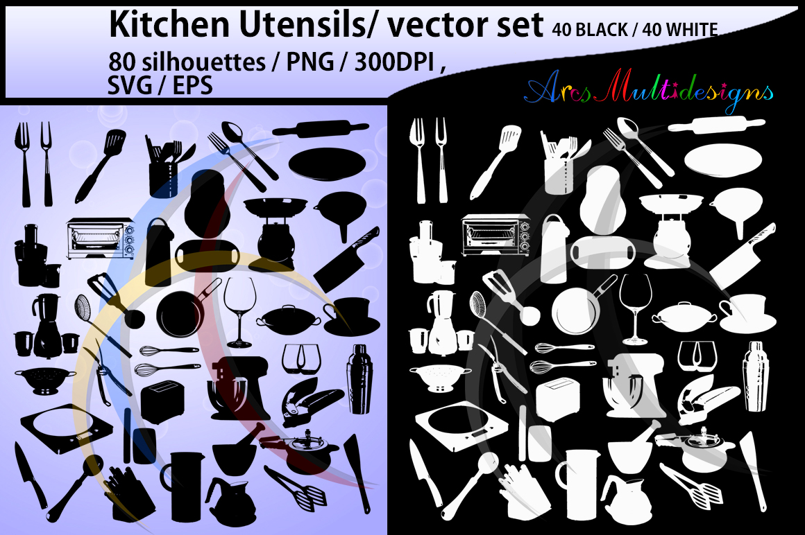 Kitchen Utensils silhouette svg / Kitchen Utensils clipart / Kitchen Utensil for scrapbook and ...