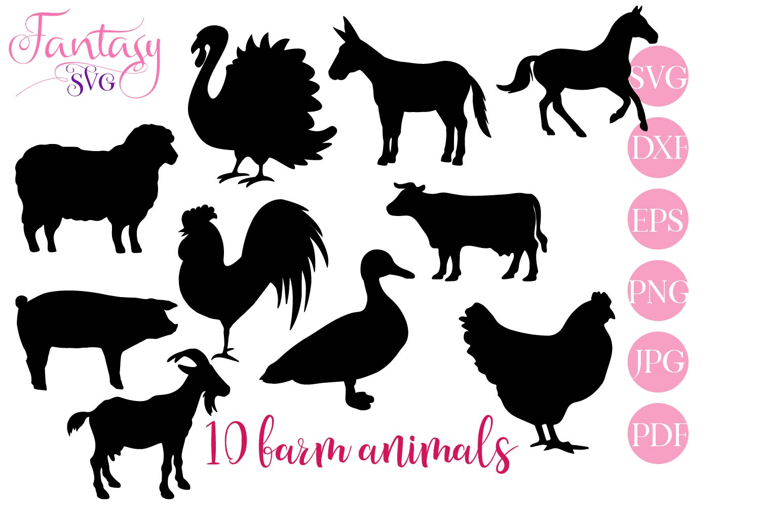 Farm animals silhouettes bundle svg cut files