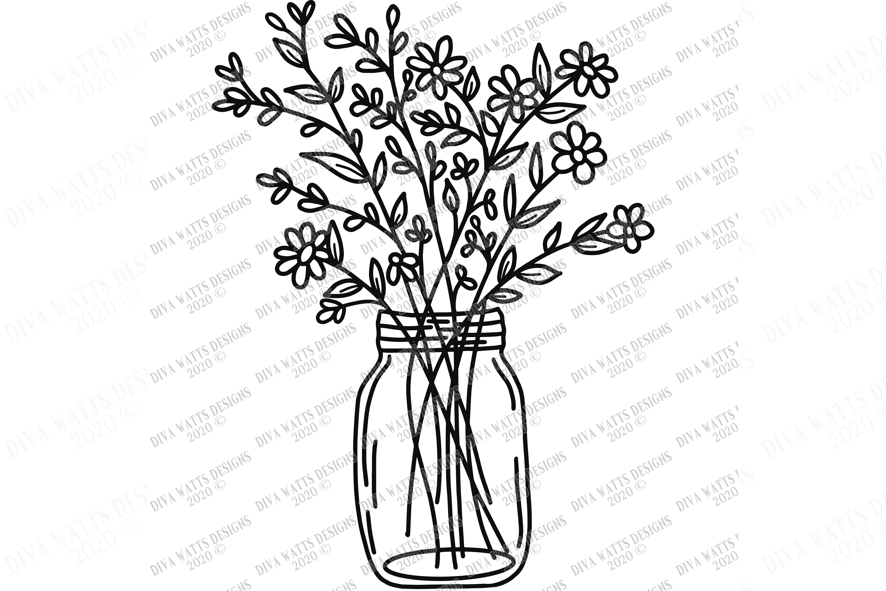 Download Farmhouse Mason Jar Floral Flowers Bouquet Arrangement SVG
