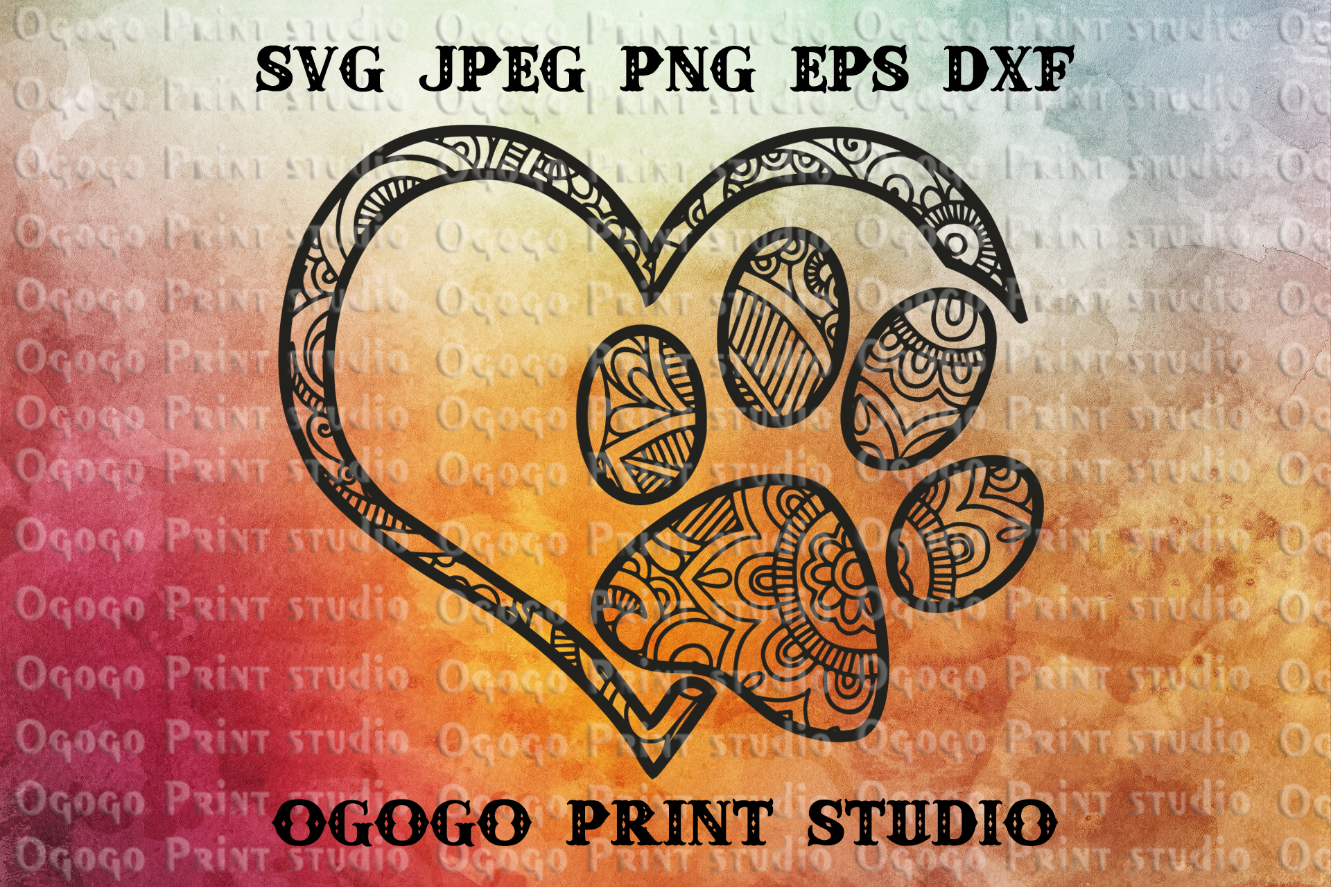 Dog paw SVG, Zentangle SVG, Heart SVG, Pet love svg, Mandala (227297