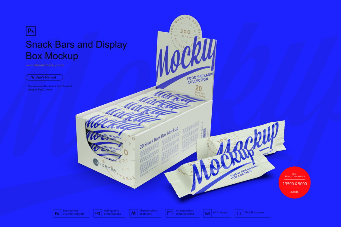 Download Snack Bars and Display Box Mockup