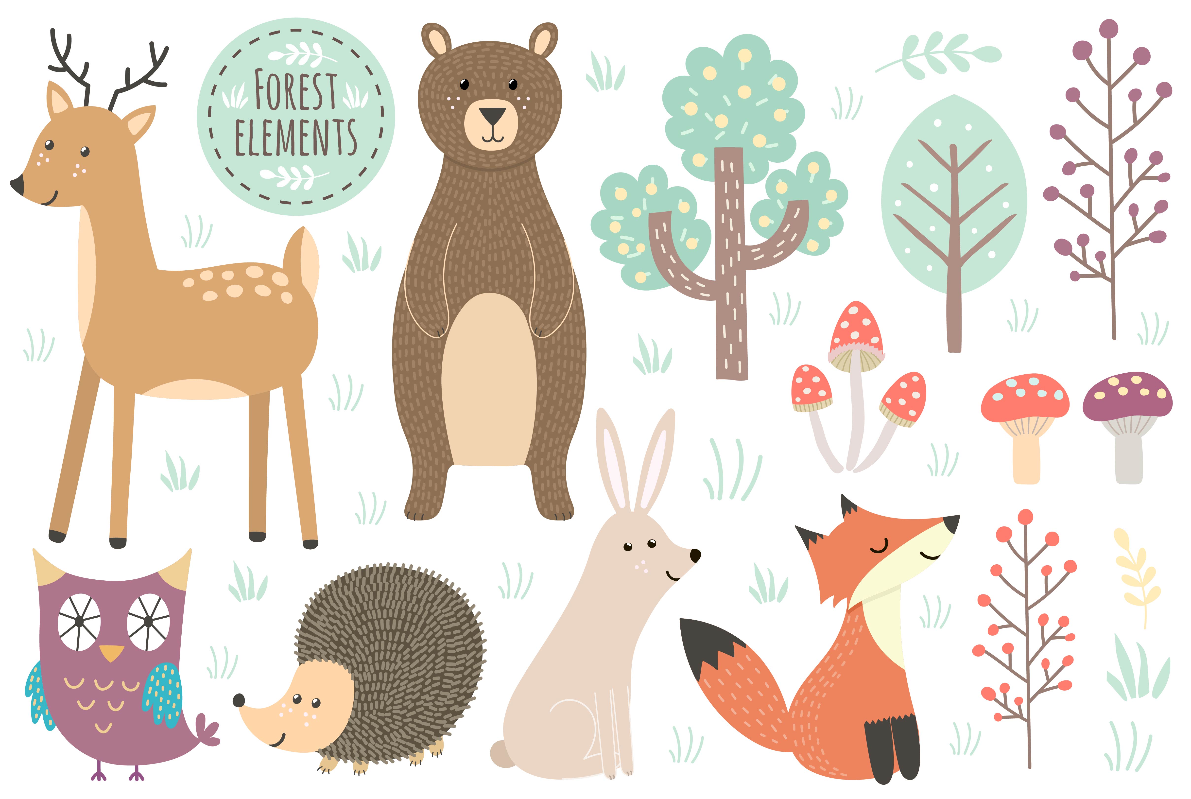 Forest: seamless pattern & elements