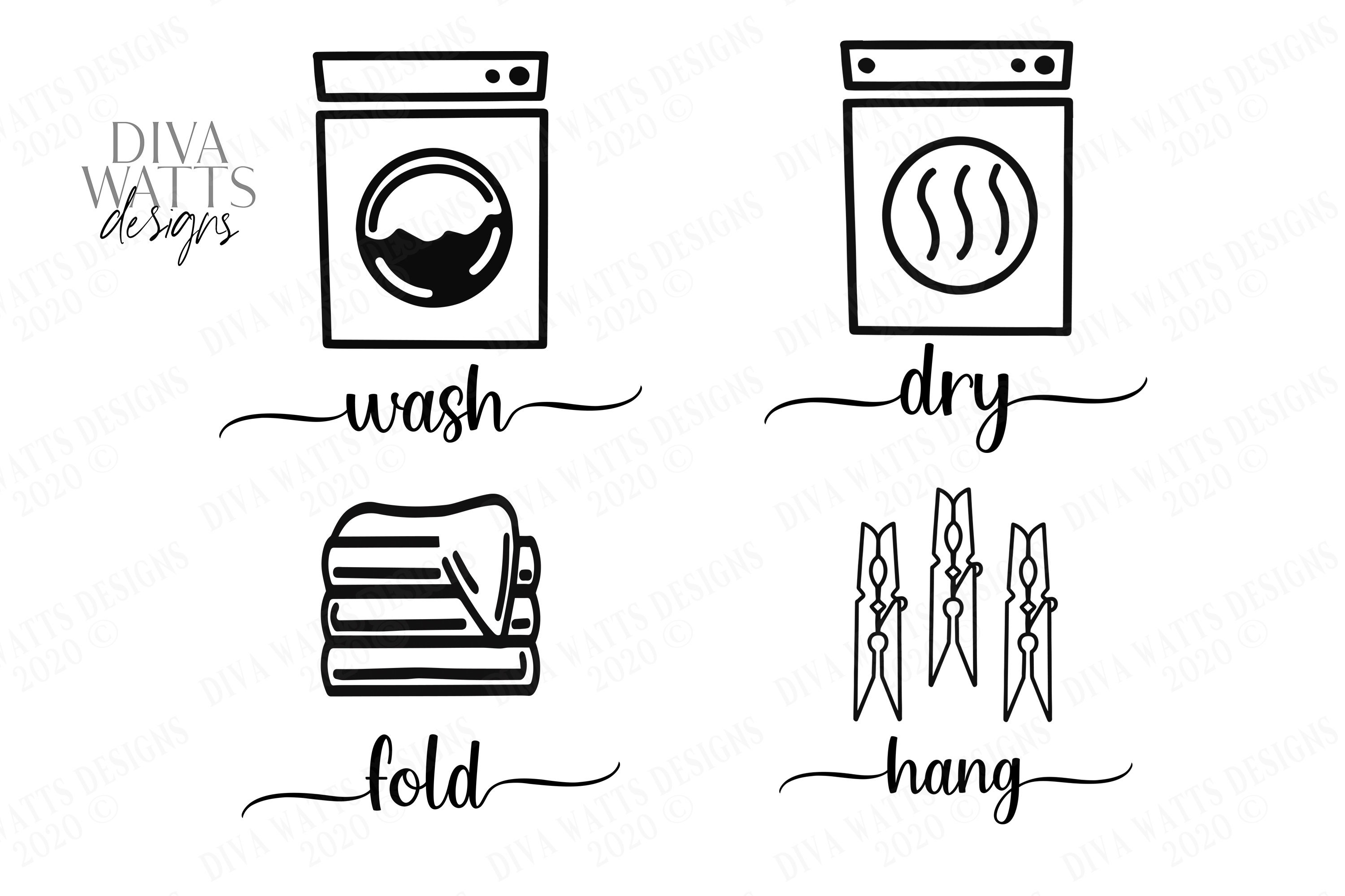 Download Wash Dry Fold Hang - Laundry Room - SVG Sign Bundle Set of 4