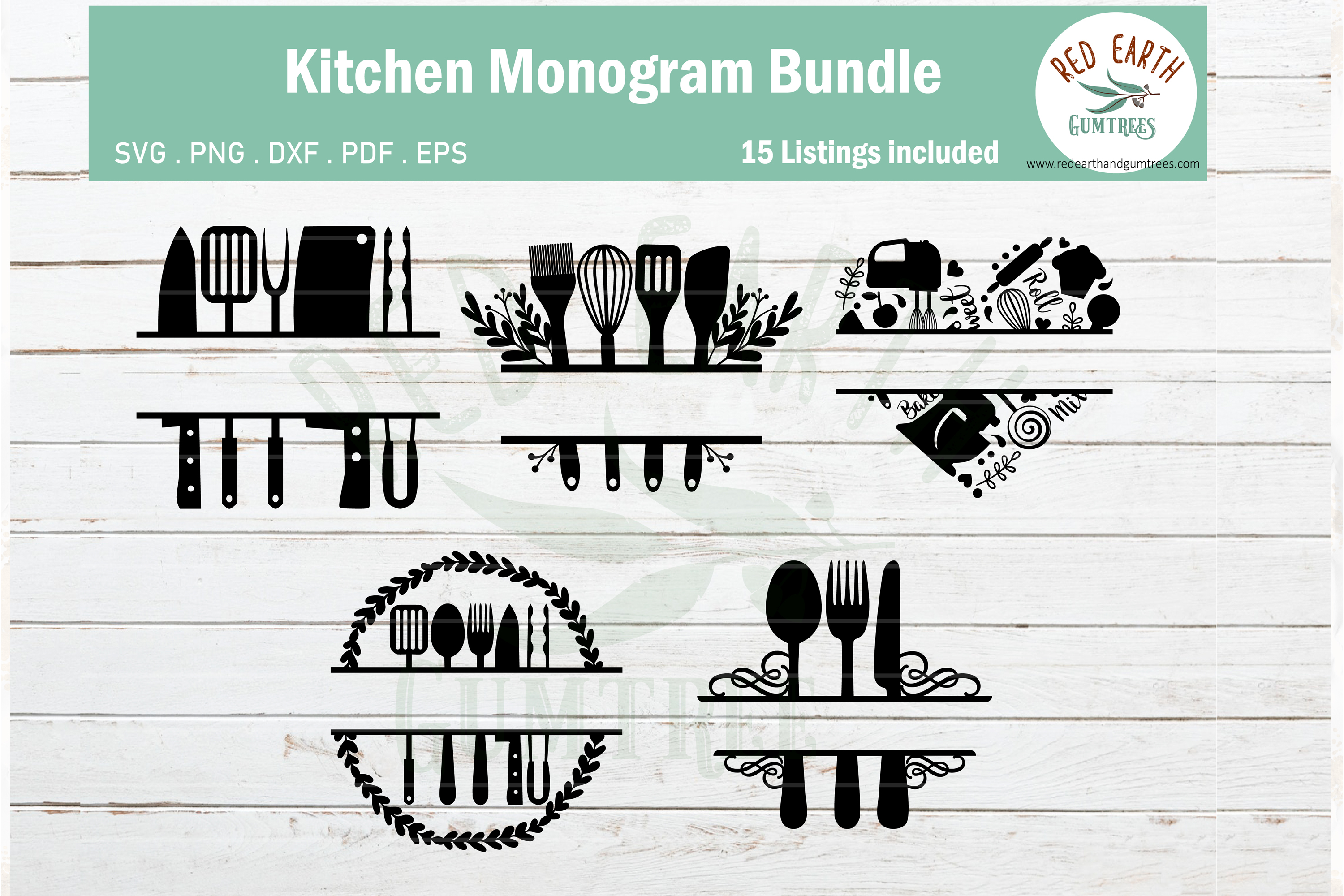 Download Kitchen monogram frames SVG bundle,baking and wine monograms