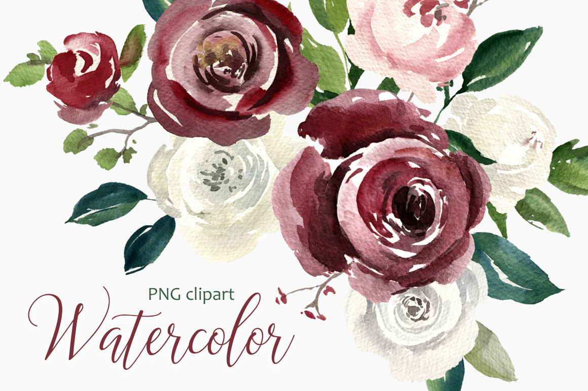 Vintage Watercolor Roses Flowers PNG Collection (66450) | Illustrations