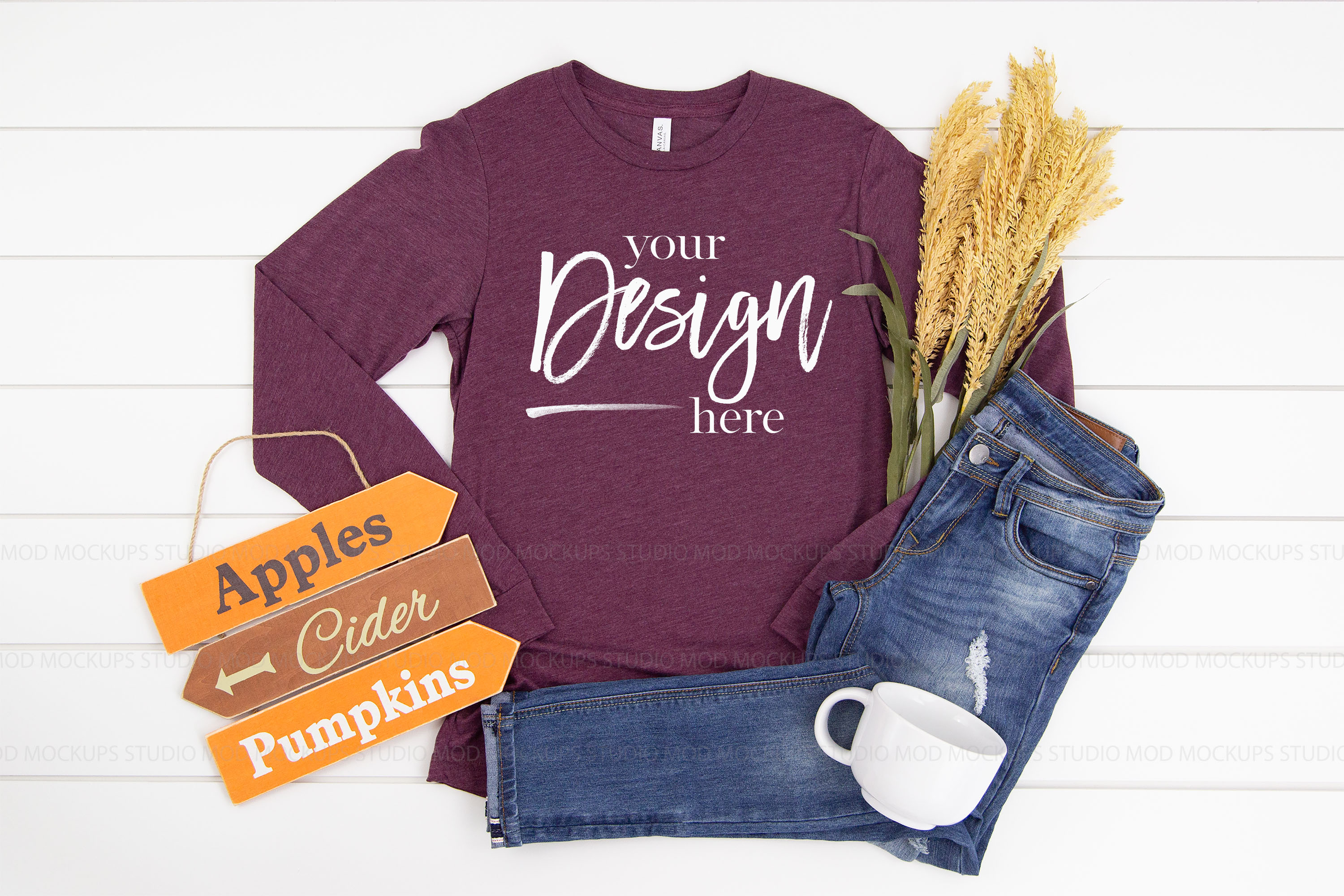 Download Long Sleeve Tshirt Mockup Maroon Triblend | 3501 Bella Canva