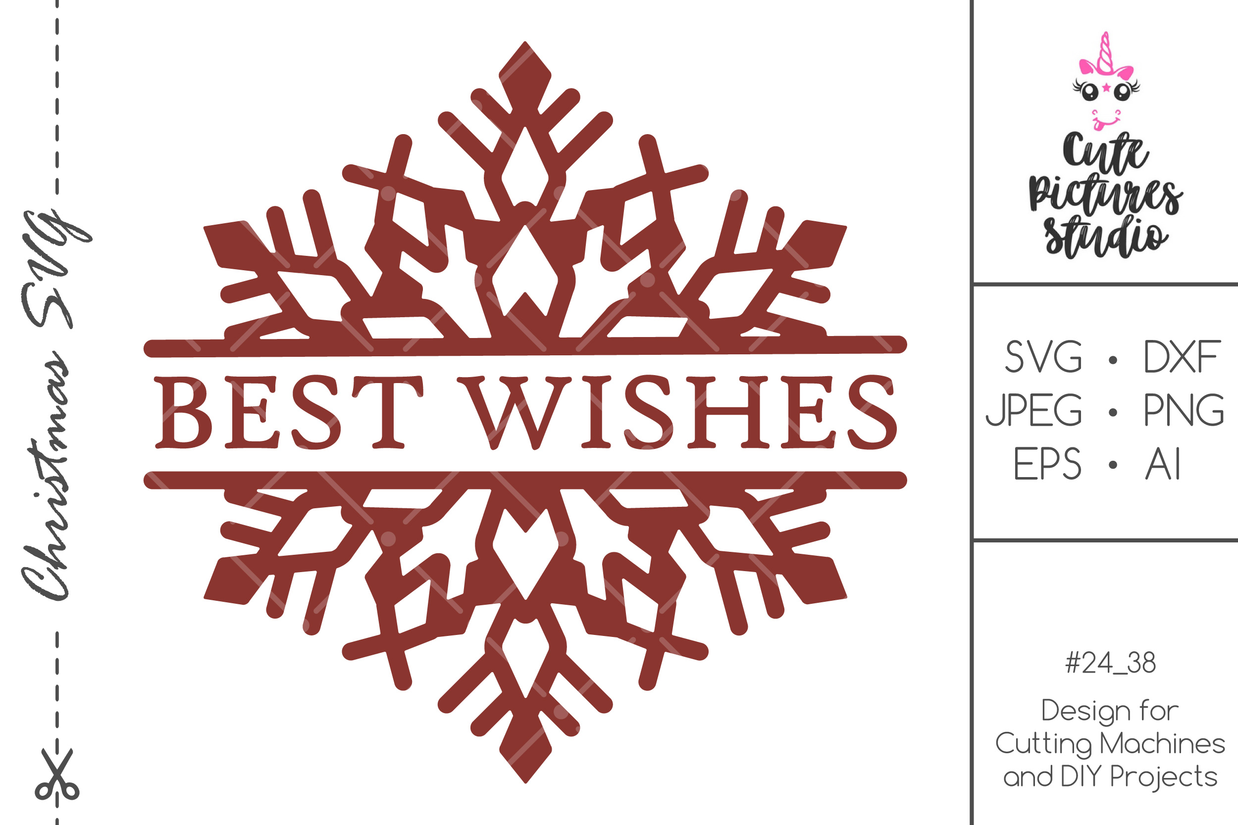 Download Christmas split monogram frame with snowflakes SVG PNG (383738) | SVGs | Design Bundles