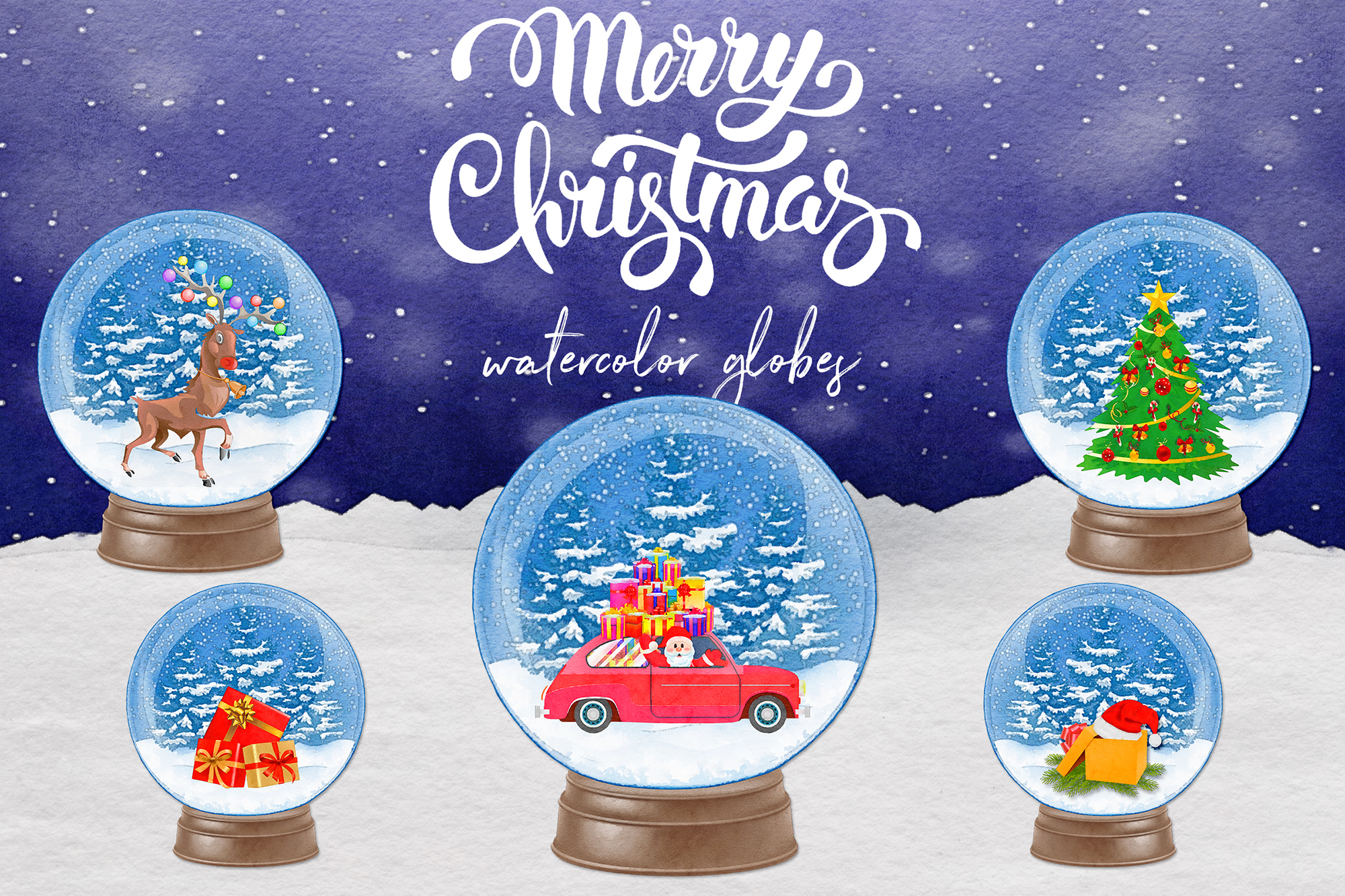 Watercolor Snow Globes (351628) | Card Making | Design Bundles