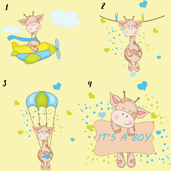 Giraffe Baby Boy Clipart