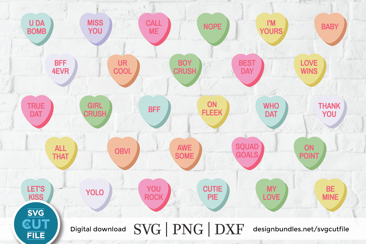Conversation Hearts SVG, Valentine's Day svg, vday svg dxf