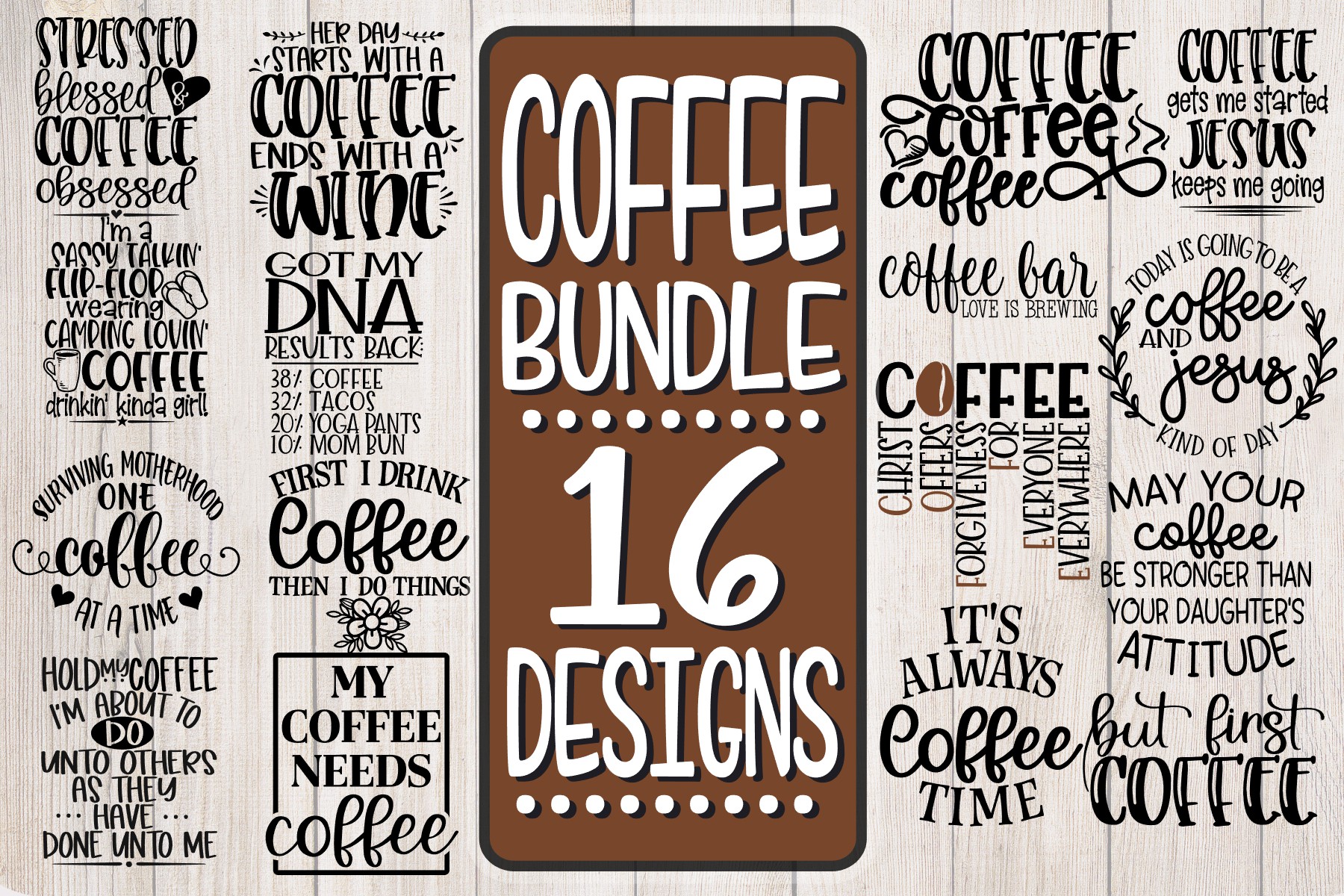 Download COFFEE Bundle - 16 Designs- SVG PNG EPS DXF (481237) | SVGs | Design Bundles