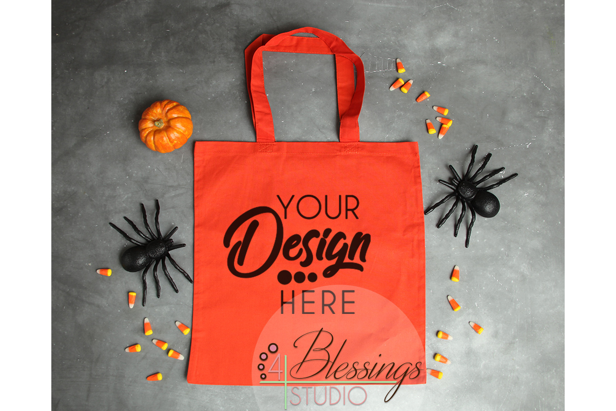 Orange Halloween Tote Bag Mockup Trick Or Treat Bag Mock Up