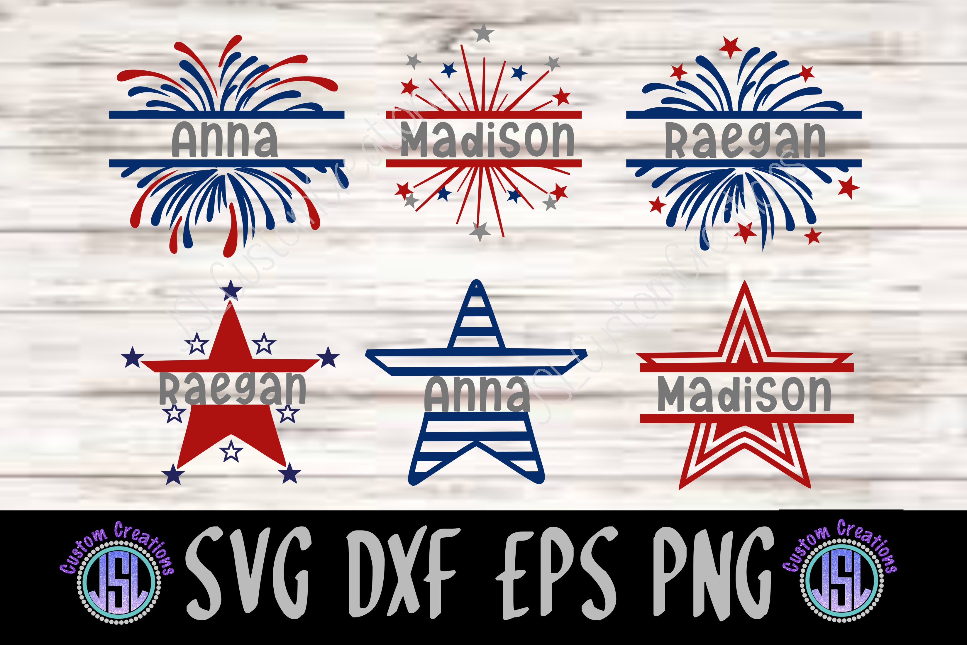 Download Patriotic Split Name Monogram Frames SVG EPS DXF PNG ...