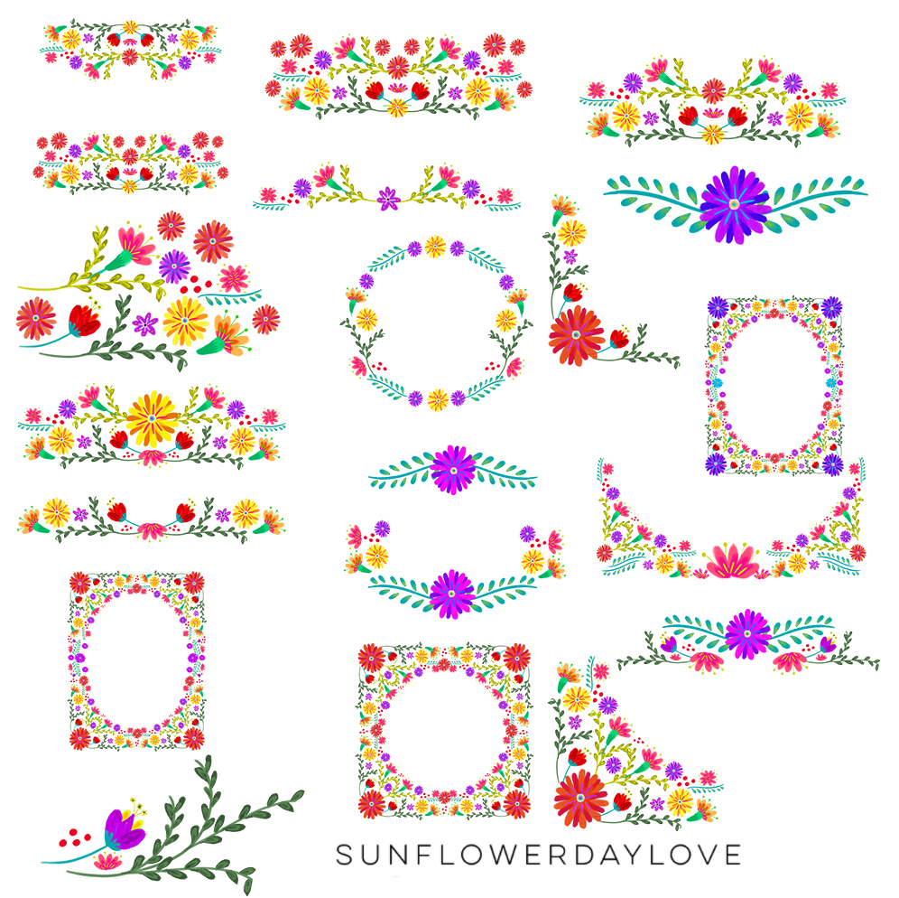 Mexican Watercolor Floral clipart, flowers fiesta clip art ...