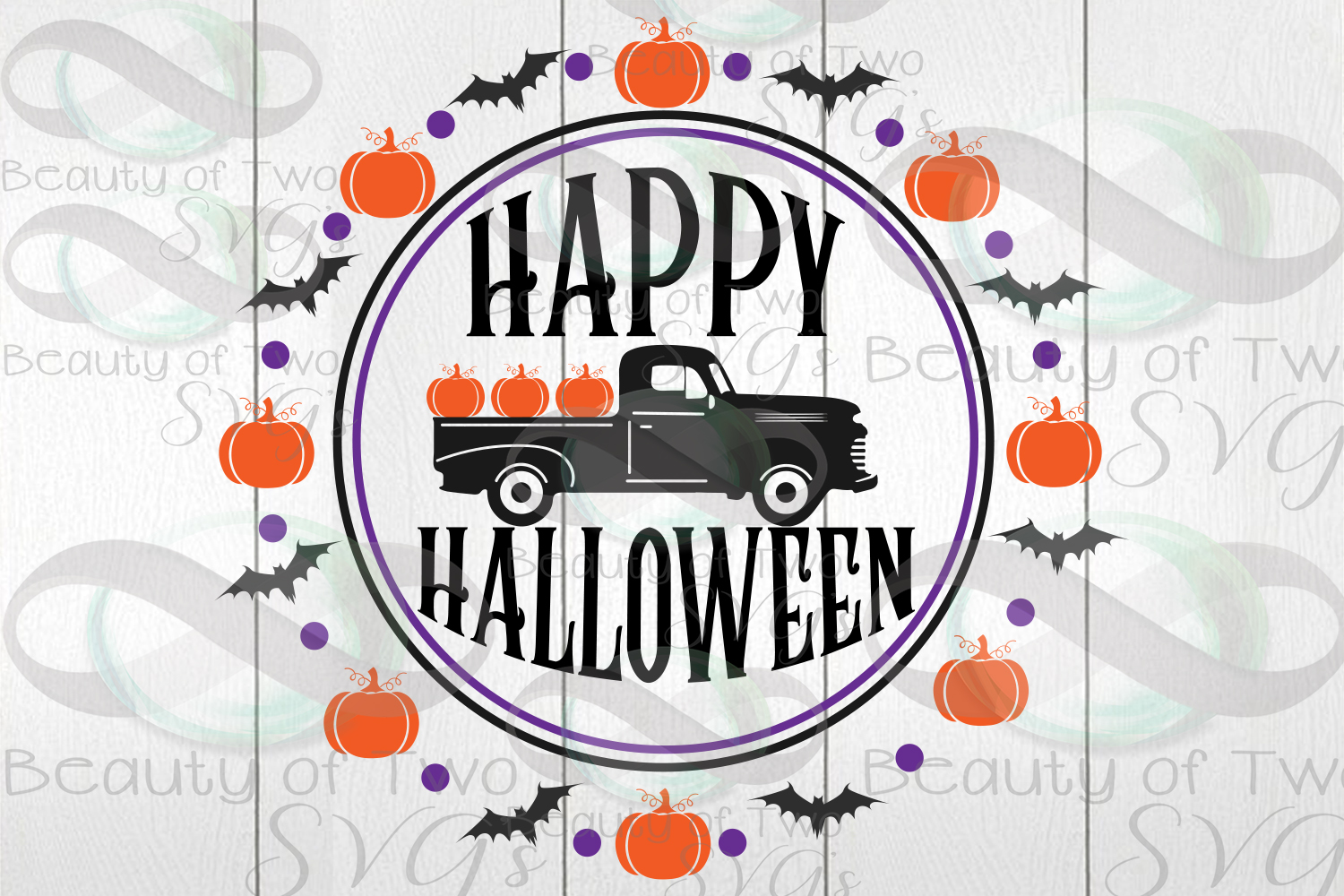 Download Happy Halloween Vintage Truck svg sign design wreath svg (352255) | SVGs | Design Bundles