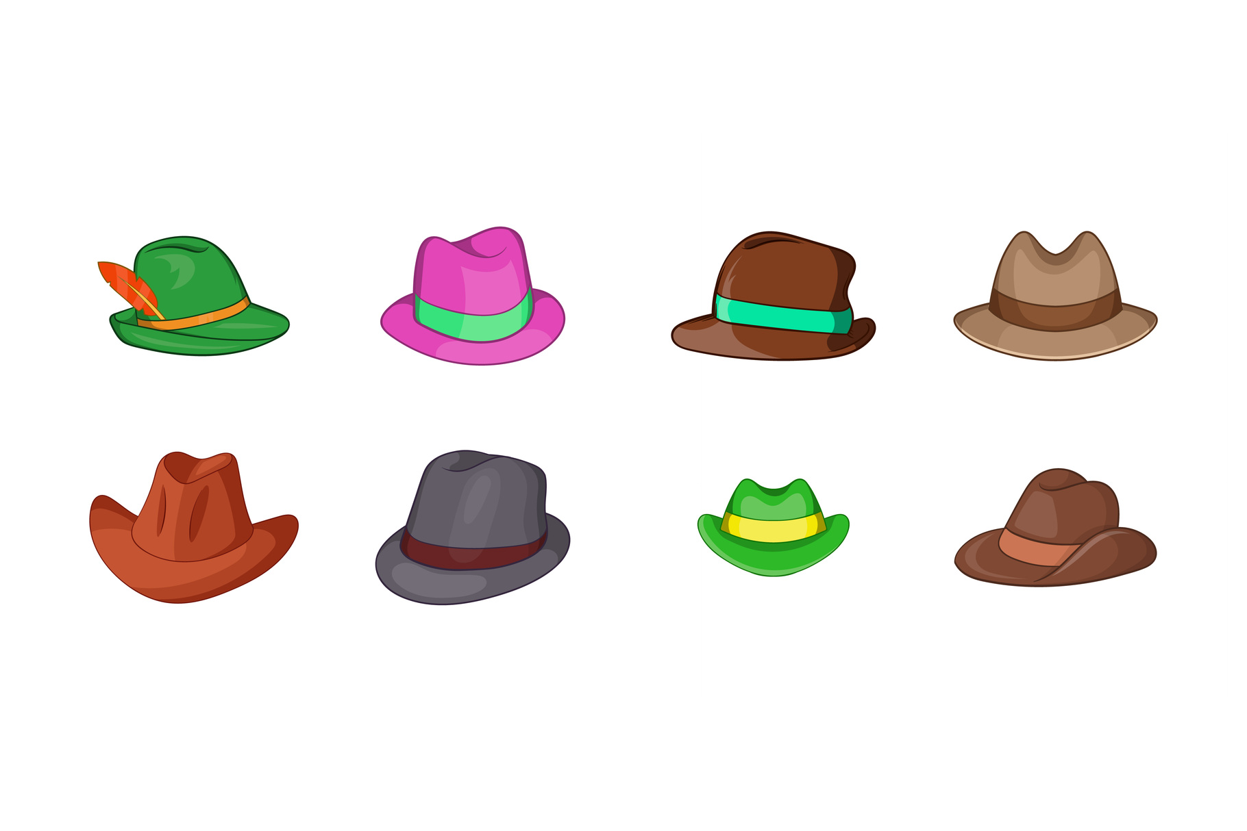 Panama hat icon set, cartoon style (376014) | Illustrations | Design ...