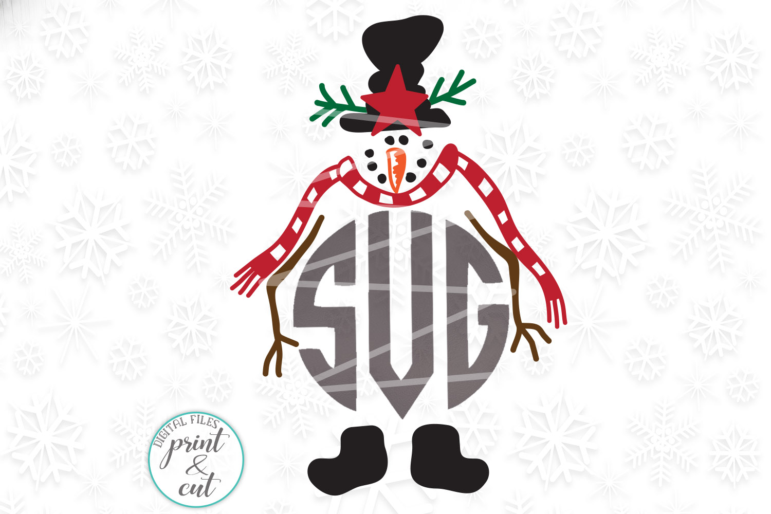 Download Snowman Christmas Monogram Cute vintage old style svg cut