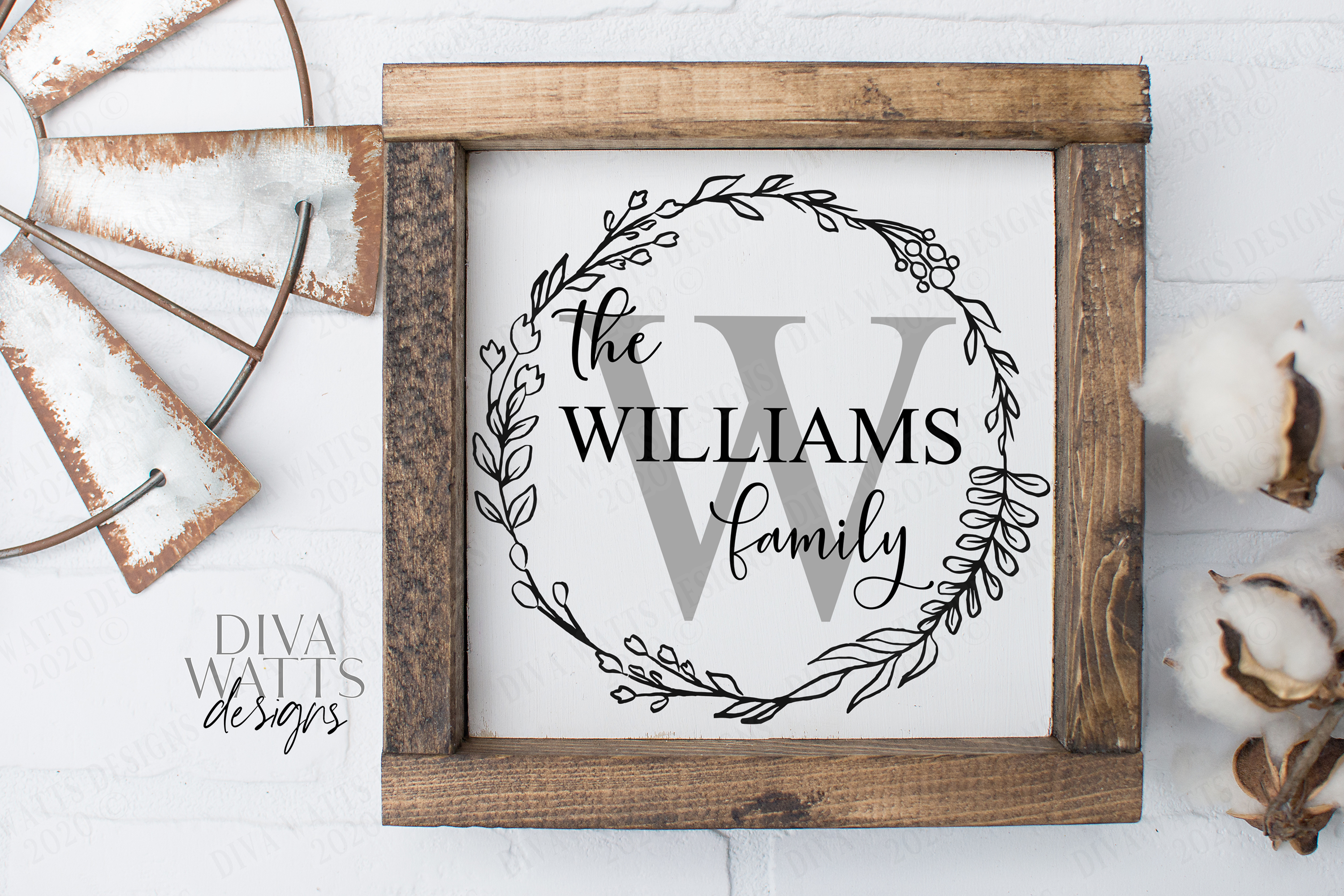 Download Monogram Wreath Family Last Name Farmhouse Sign SVG PNG