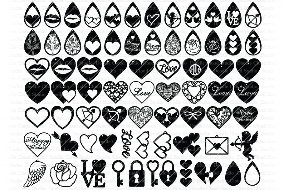70 Earrings Valentine Love SVG, Cut Files, Heart Earring SVG