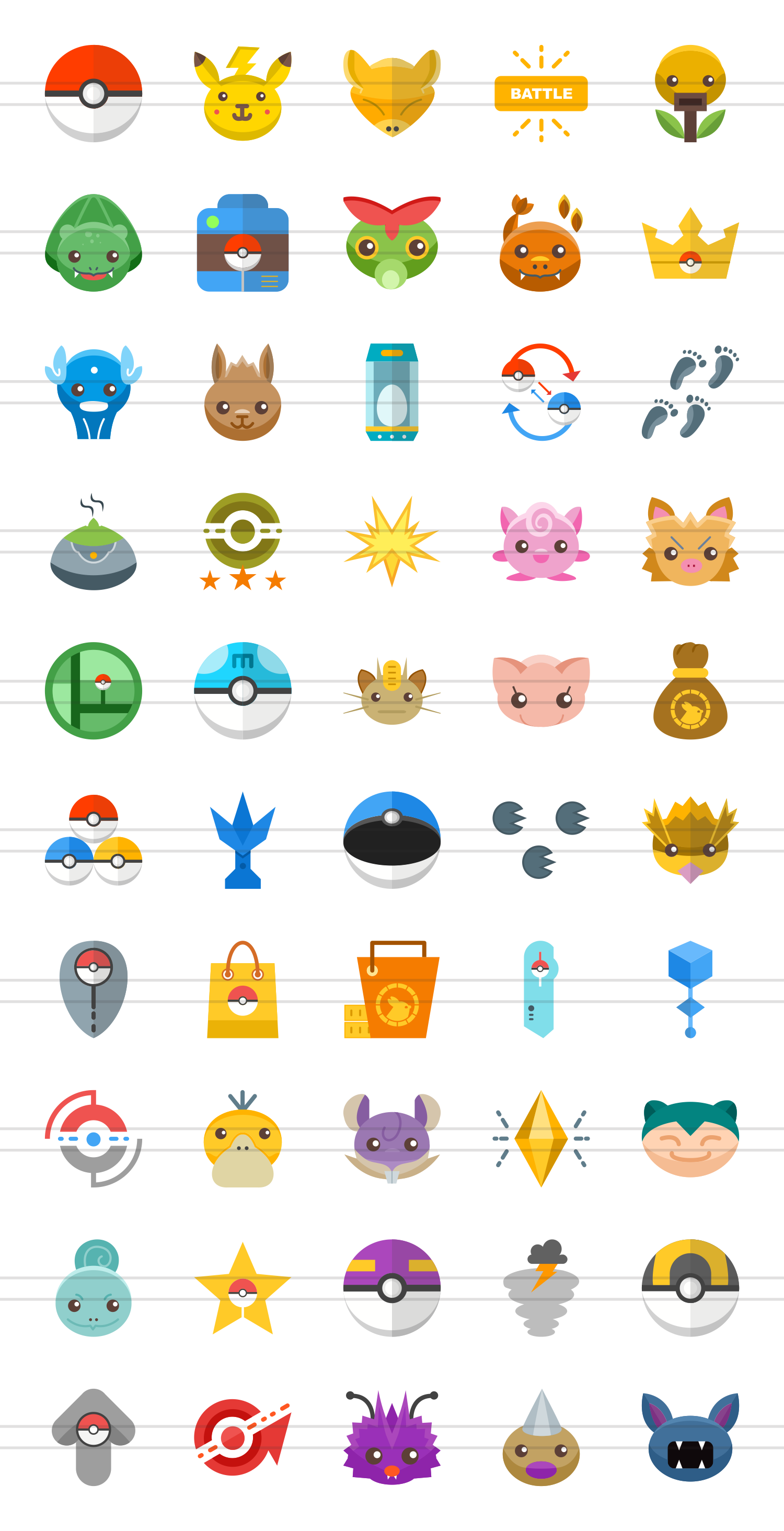 50 Pokemon Go Flat Multicolor Icons