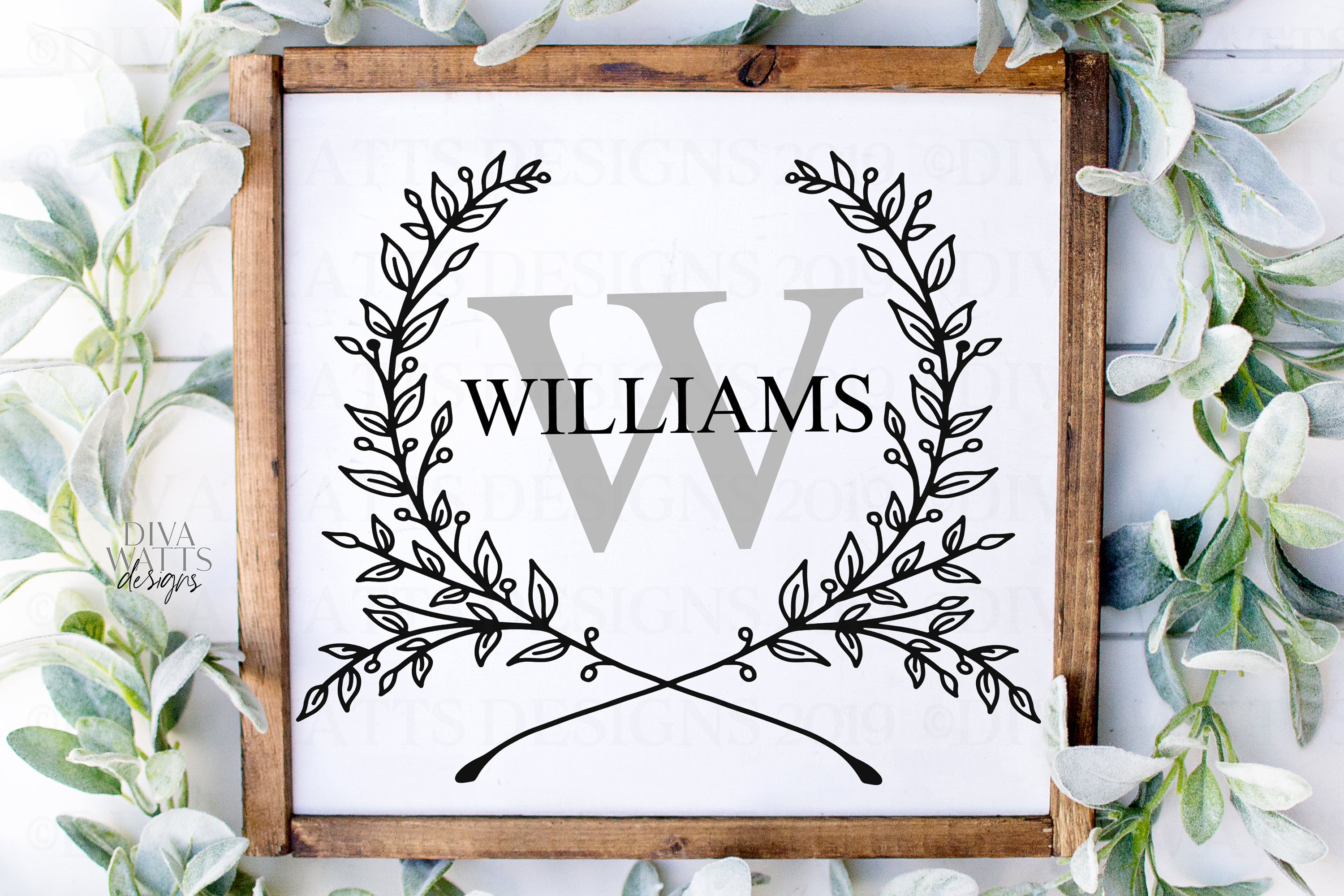 Download Monogram Farmhouse Wreath Svg Hand Drawn Cutting File PSD Mockup Templates