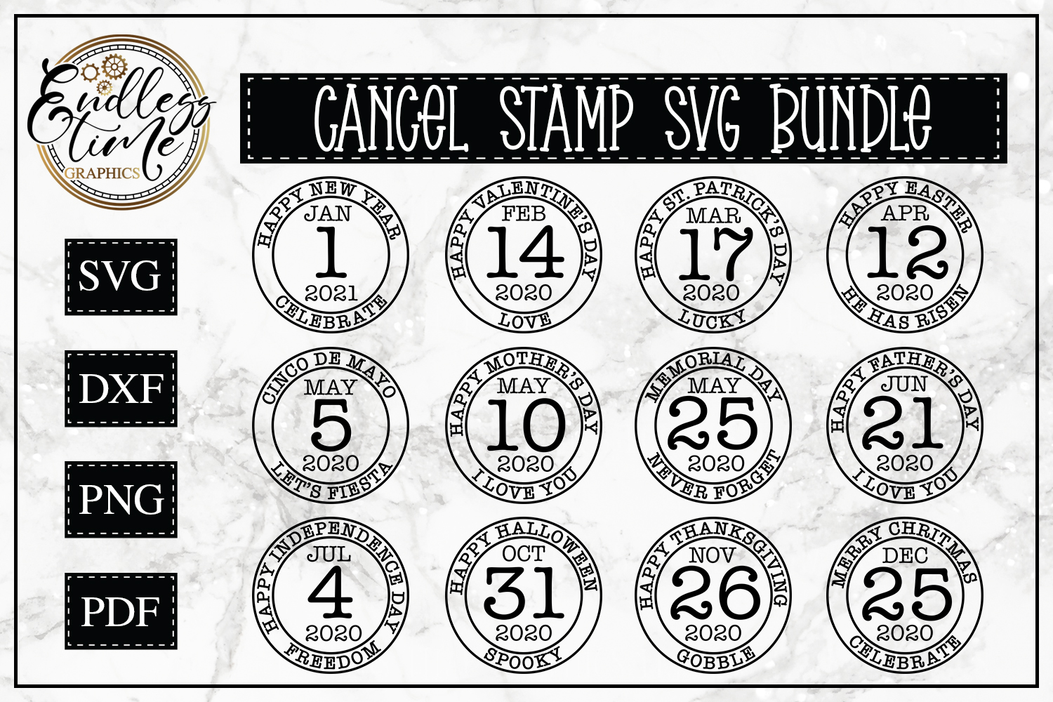 Cancel Stamp SVG Bundle - Inspired by Postage Cancel Stamps