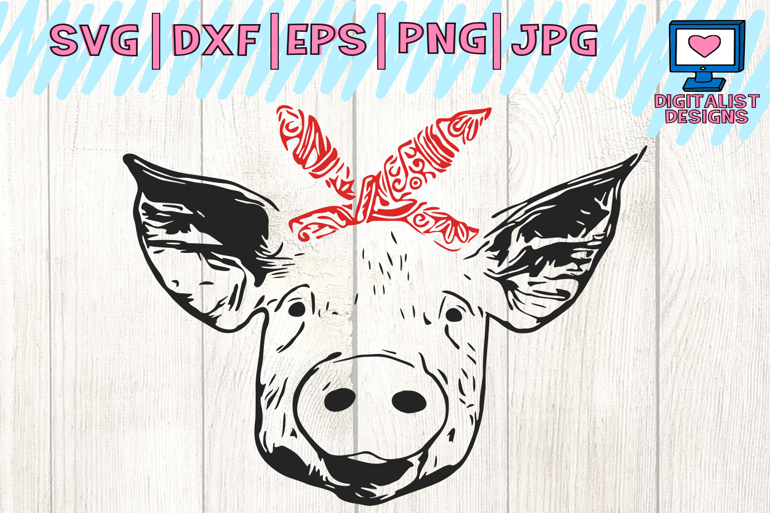Download pig svg, pig clipart, pig face svg, svg files, bandana, farm svg, cricut, silhouette, vector ...