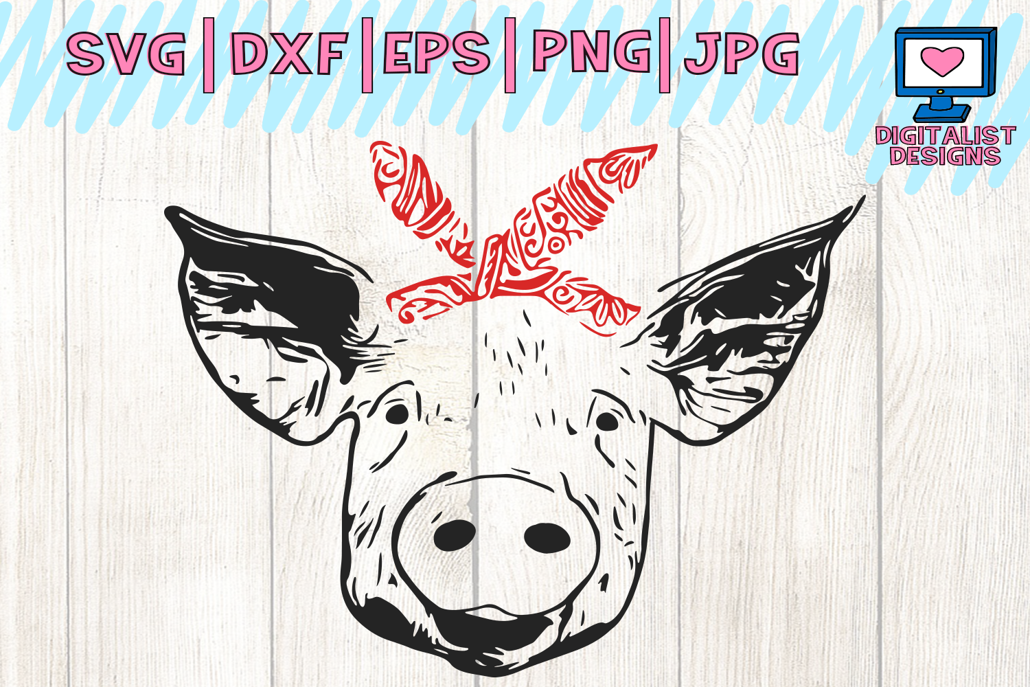 pig svg, pig clipart, pig face svg, svg files, bandana, farm svg, cricut, silhouette, vector ...