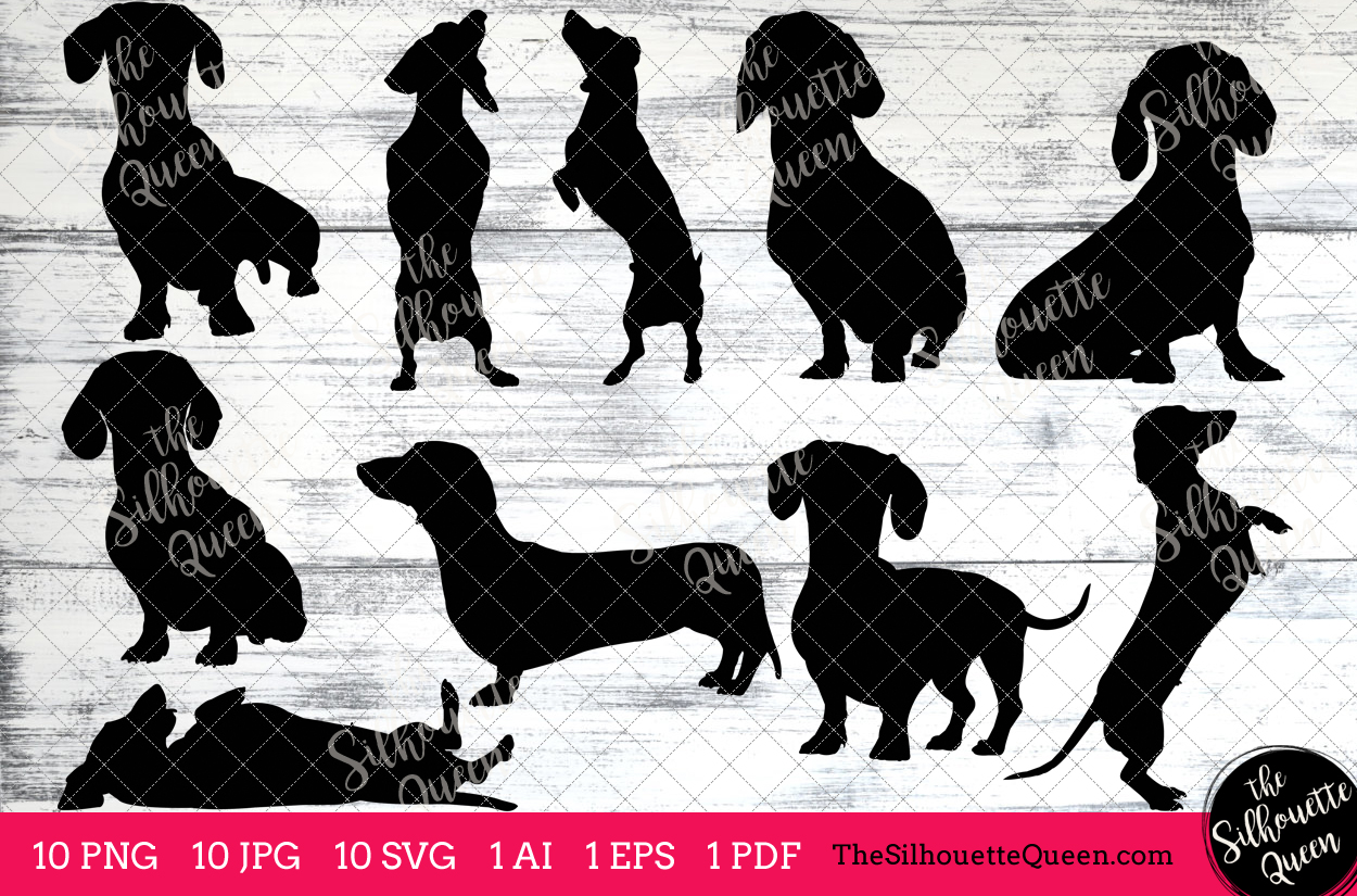 Dachshund Dog Silhouettes Clipart Clip Art (AI, EPS, SVGs