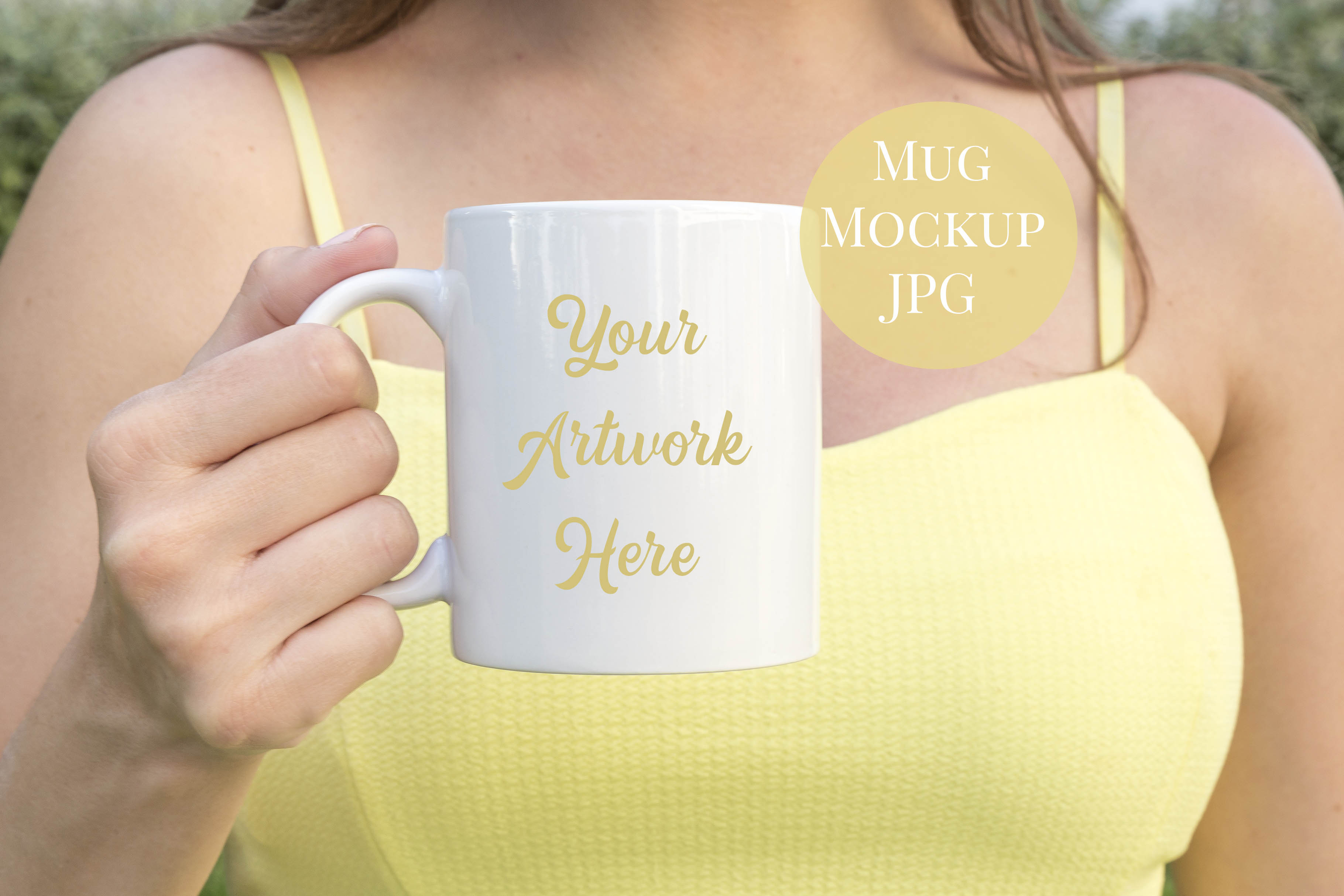 Woman Holding Mug Mockup (91339) | Mock Ups | Design Bundles