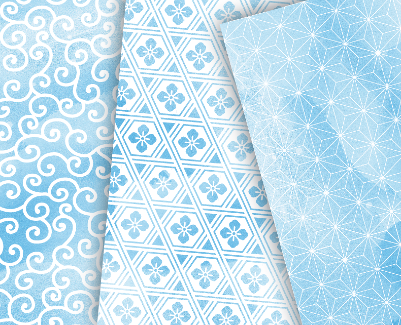 Blue Watercolor Digital Paper Japan Background Patterns Soft Blue (20787) Illustrations