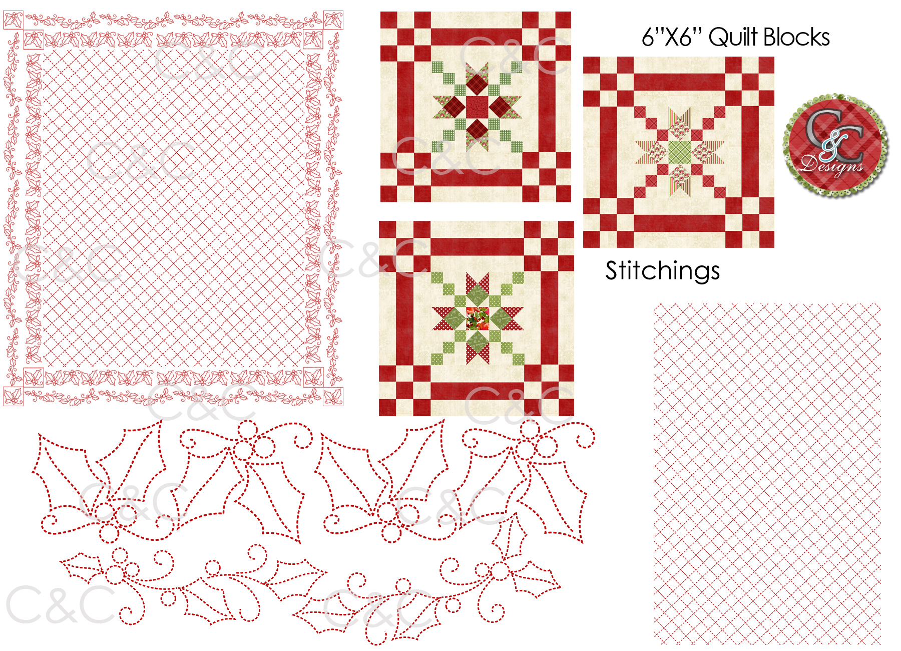 Download 24 Plus Christmas Quilt Patterns Digital Paper Pack (135480) | Backgrounds | Design Bundles