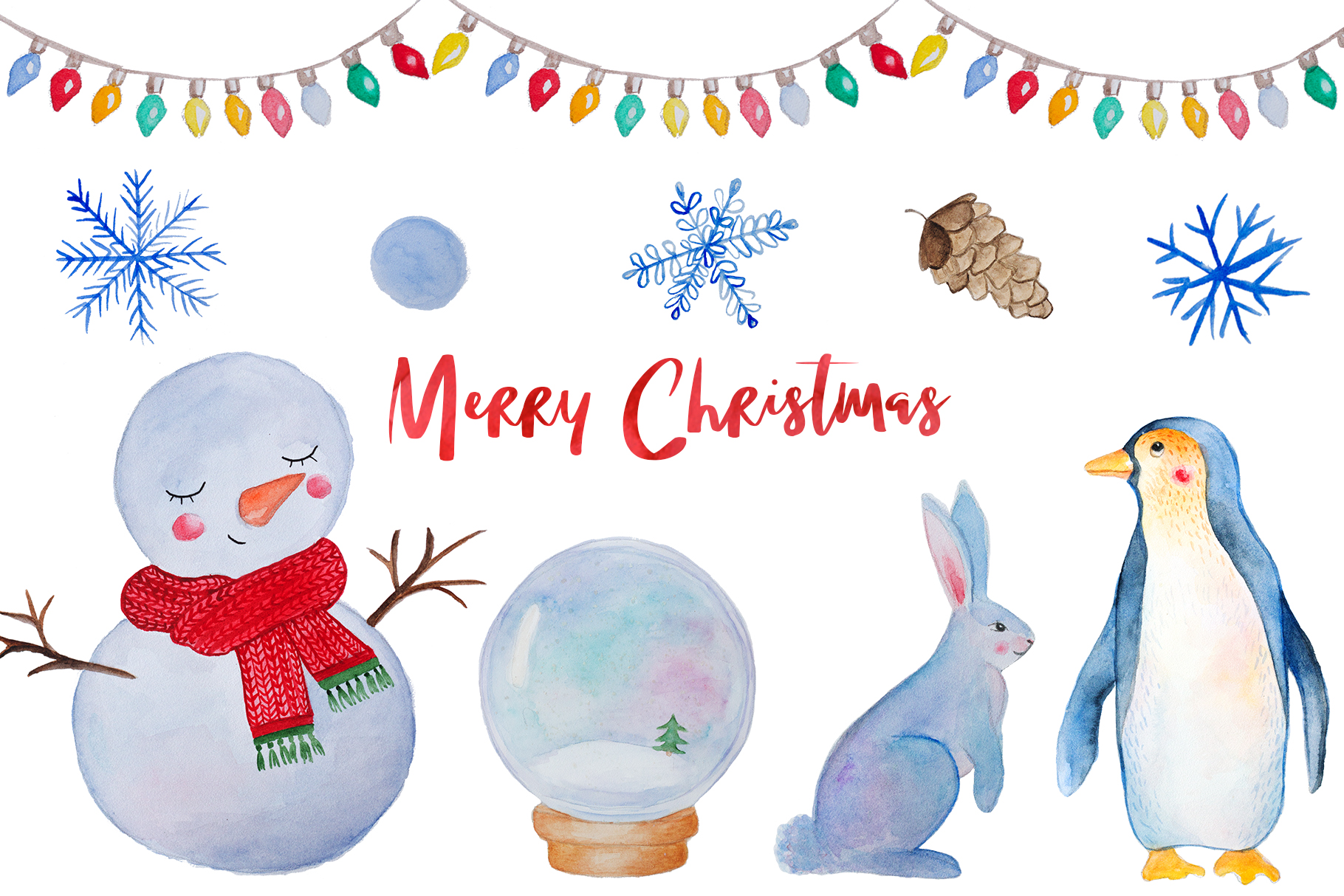 Merry Christmas Watercolor set (49316) Illustrations Design Bundles