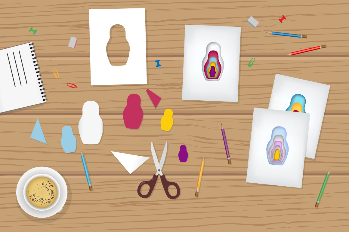 Nesting Dolls. Creative set. Paper cut. (111133) | Illustrations ...
