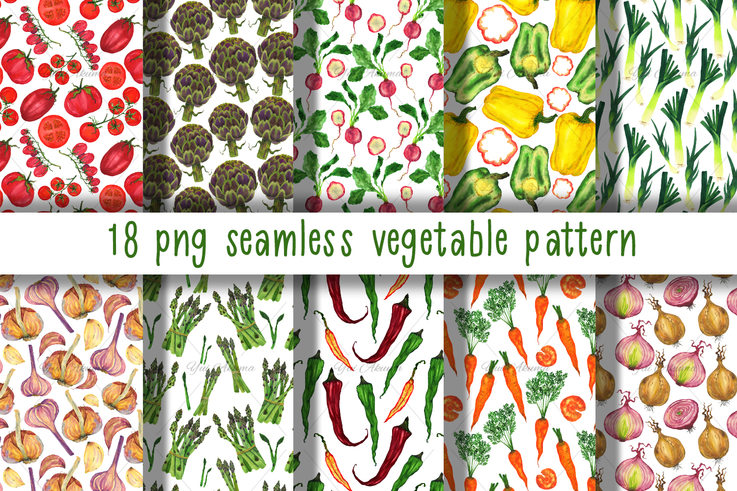 Set of digital paper vegetables Watercolor pattern (302338 ...