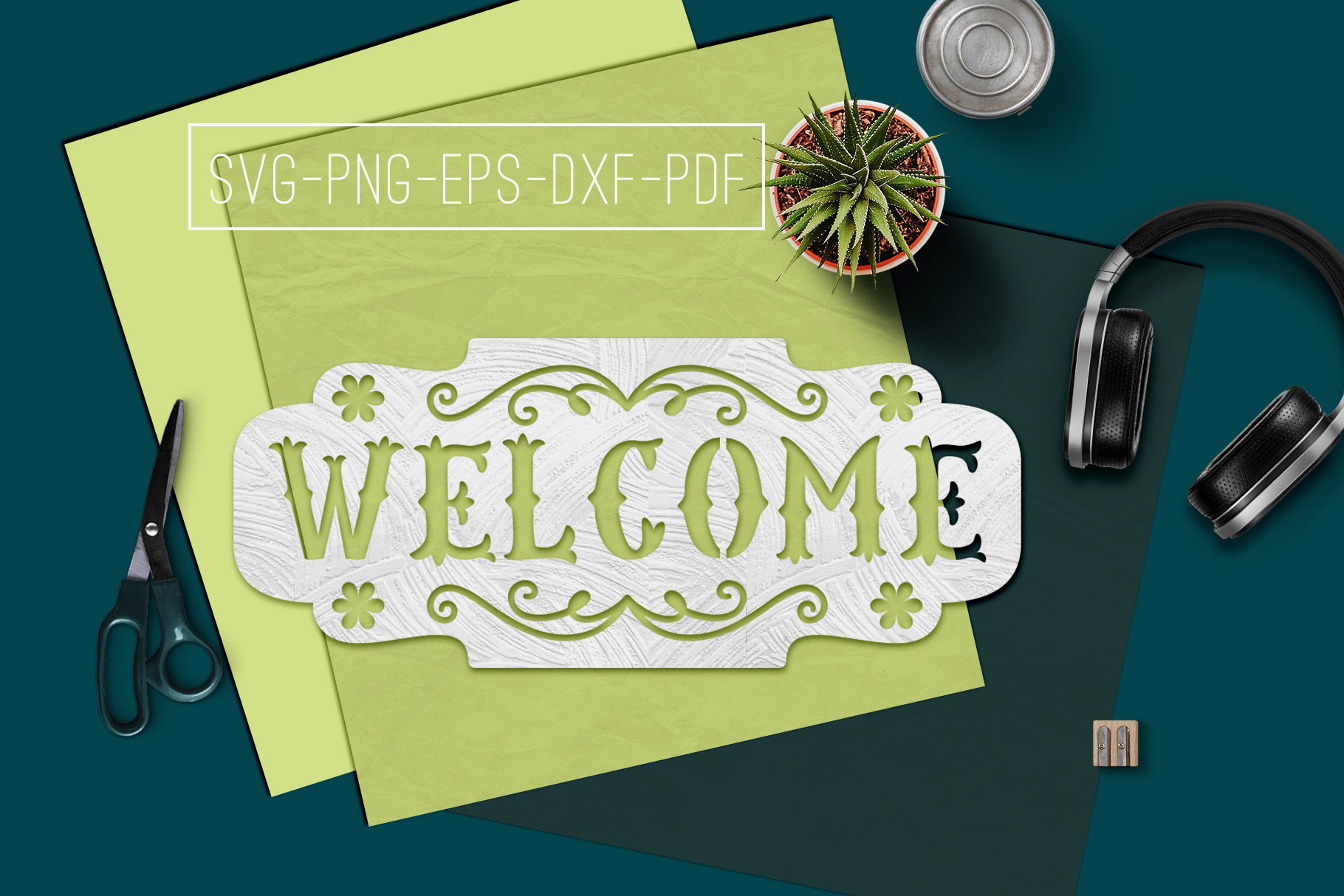 Welcome Sign Paper Cut Template, Home Decor SVG, PDF, DXF