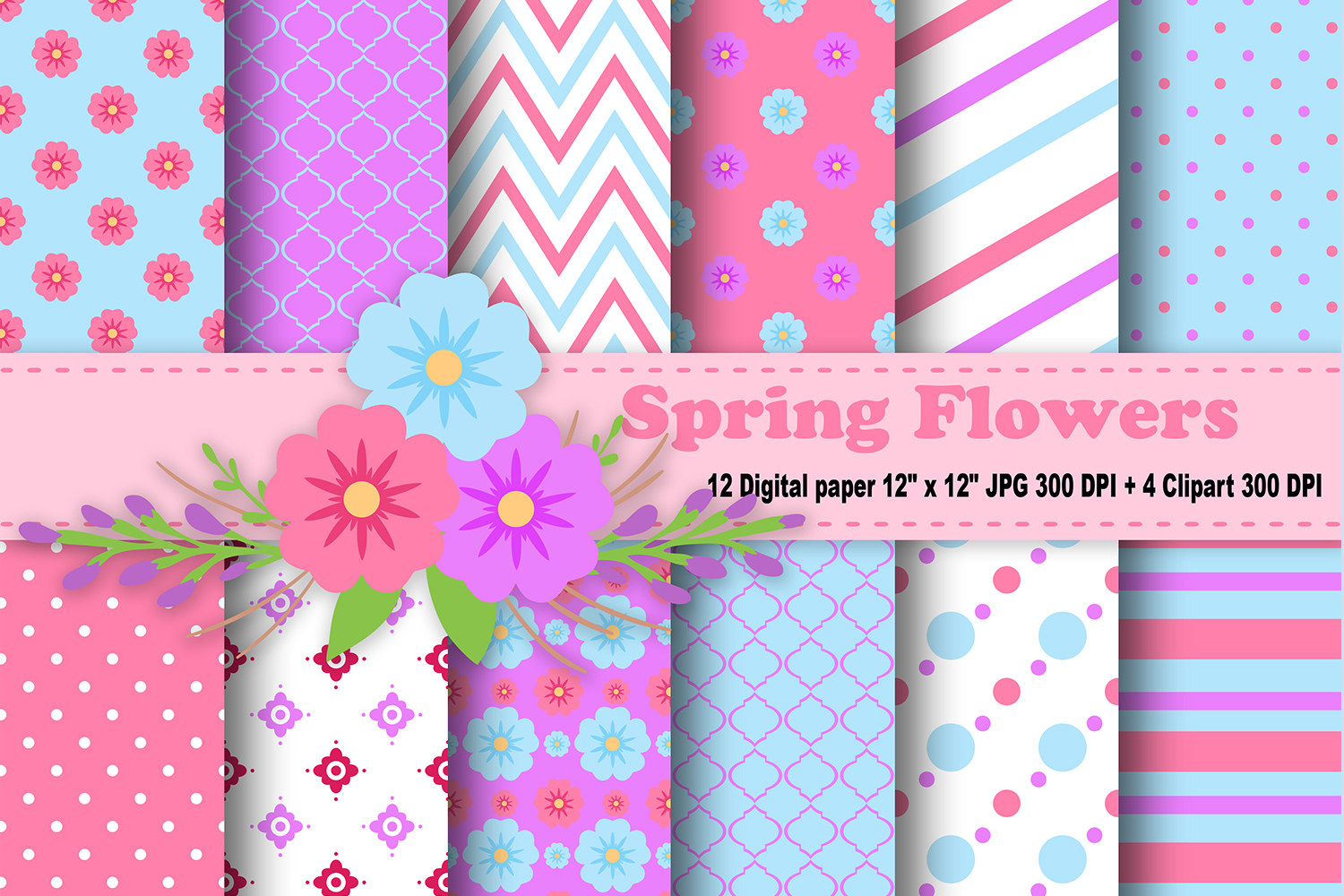 Flower Digital Paper Floral Background Spring Pattern