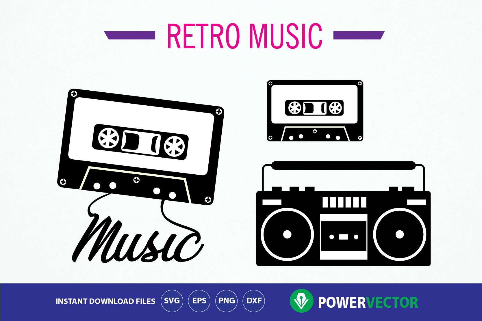 Download Mix Tape Music, 1980s Boombox SVG File. Retro Music Clip art